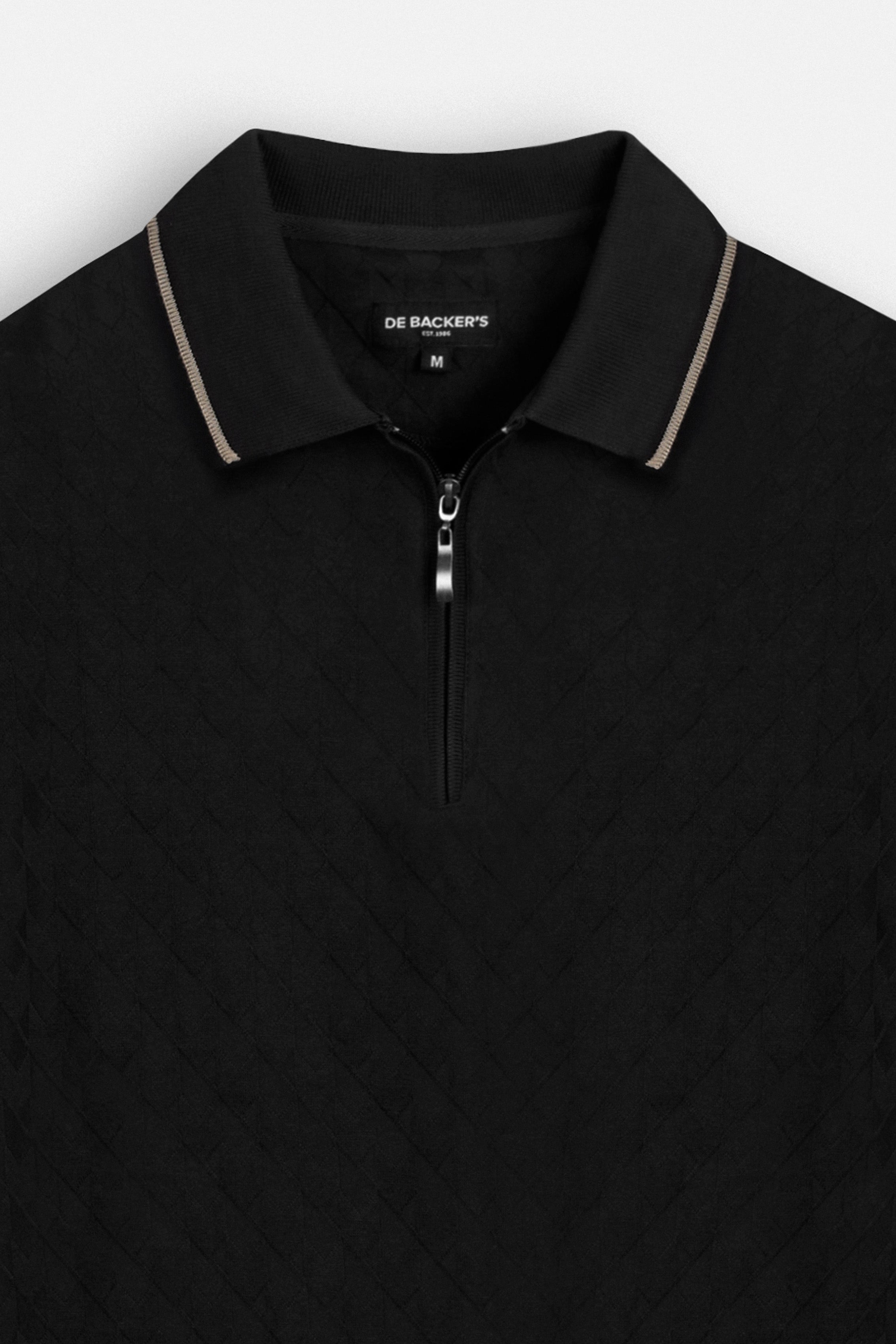 Jacquard Black Zip-Up Polo