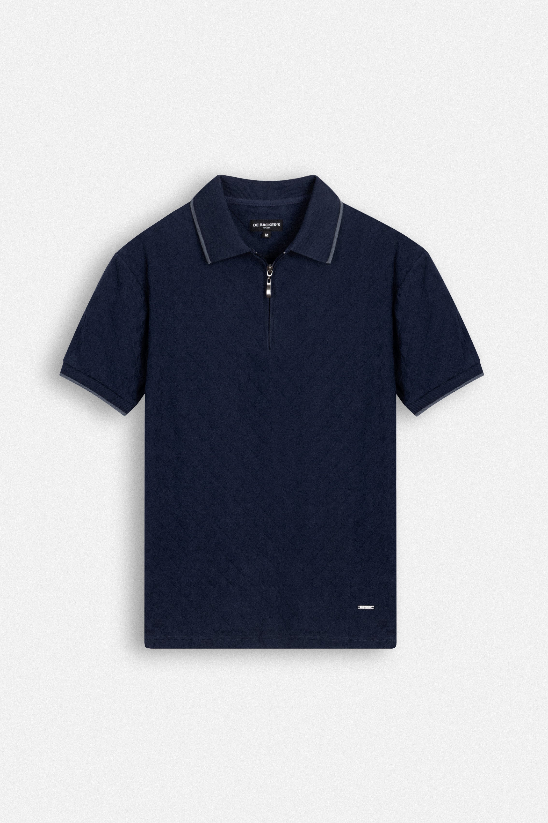 Jacquard Navy Zip-Up Polo