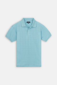 Pique Jacquard  Powder Blue Cotton Polo