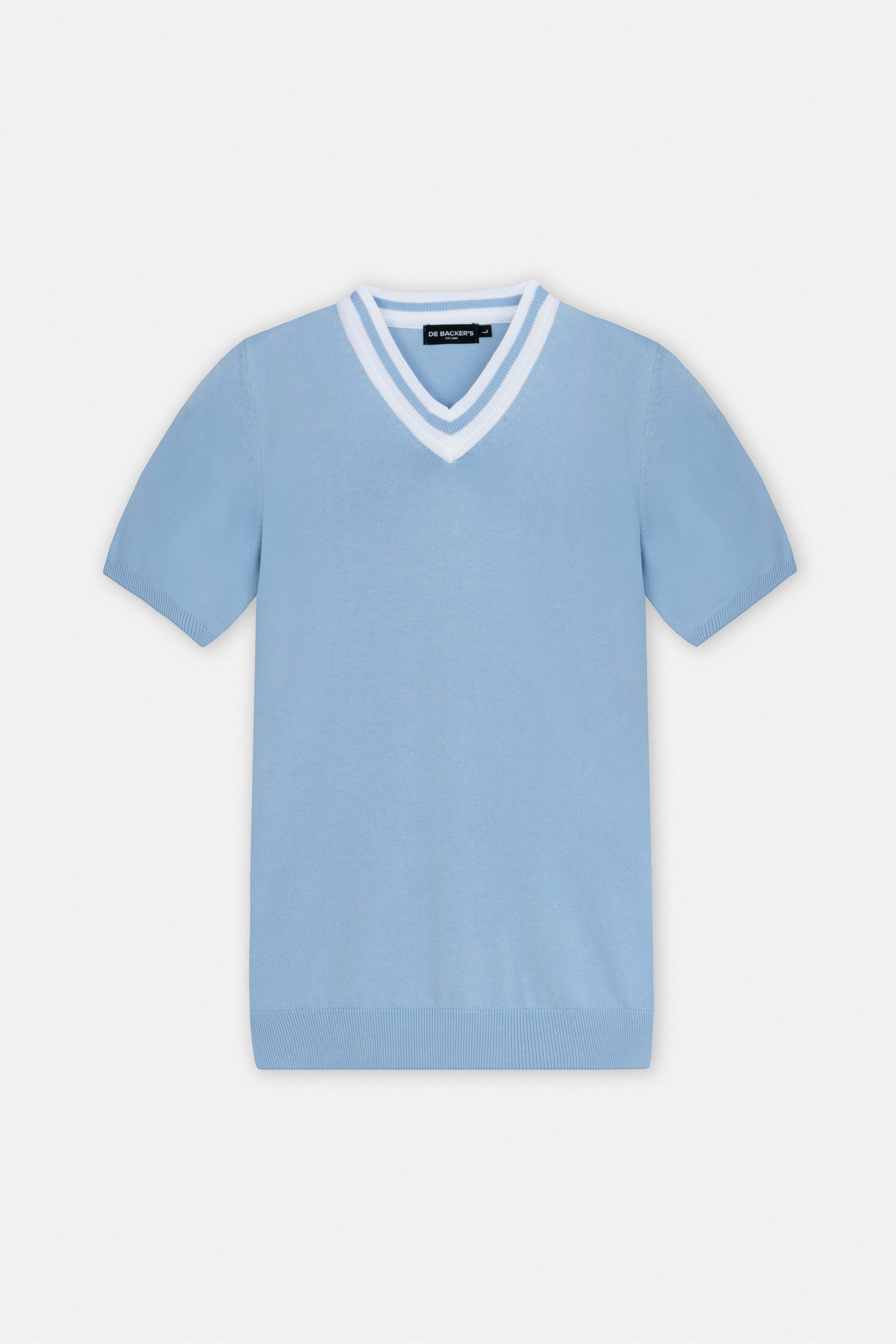 Knitted Light Blue V-Neck T-Shirt