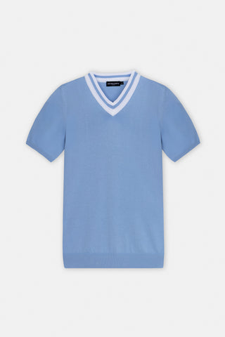 Knitted Light Blue V-Neck T-Shirt