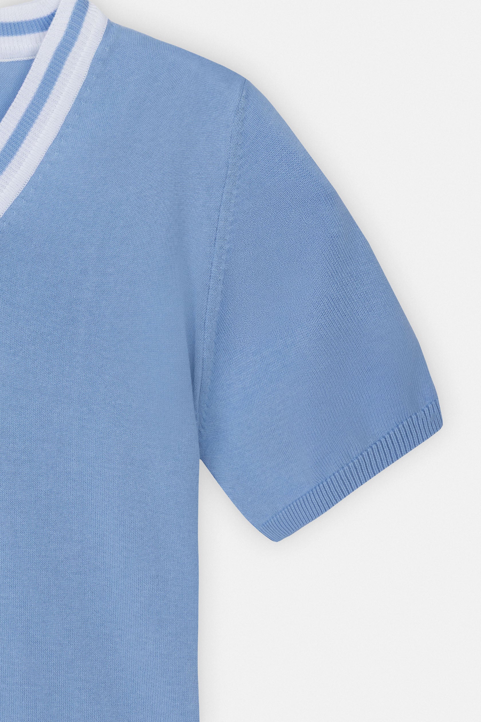 Knitted Light Blue V-Neck T-Shirt