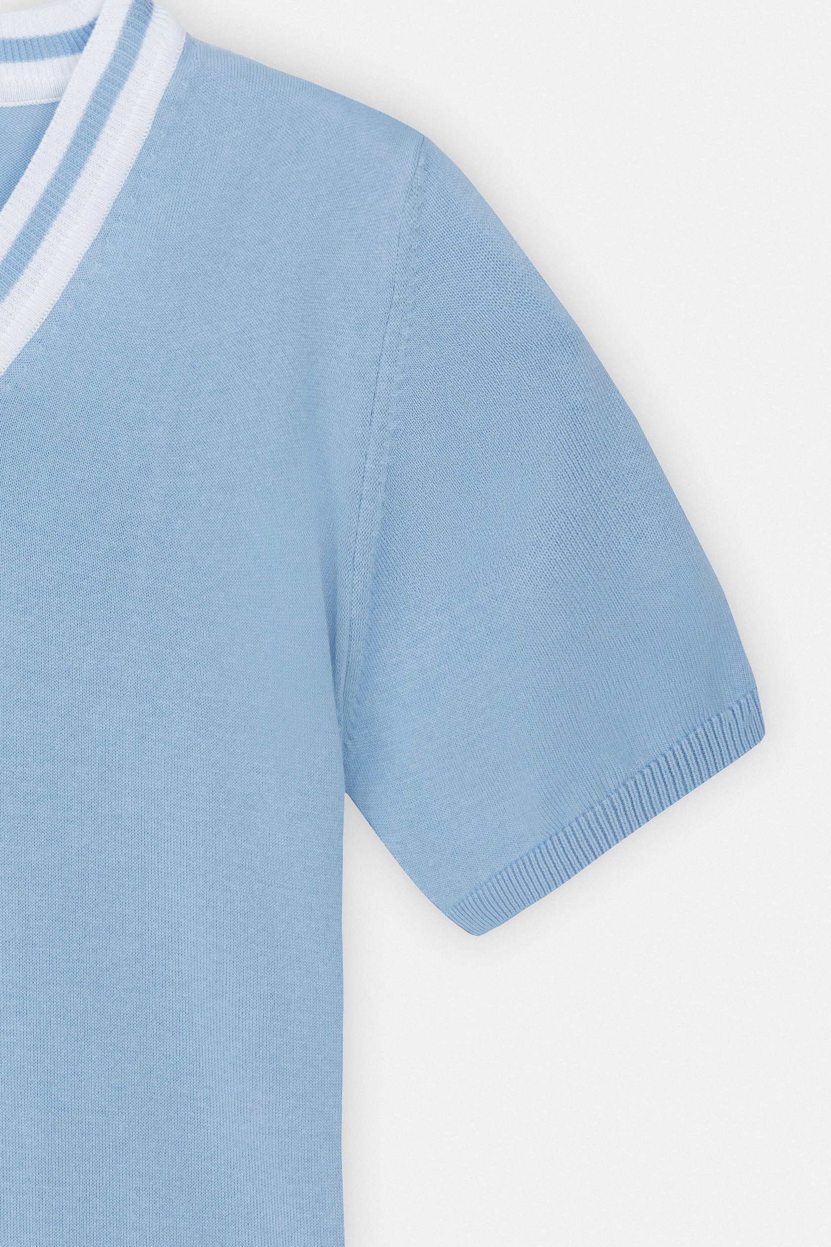 Knitted Light Blue V-Neck T-Shirt