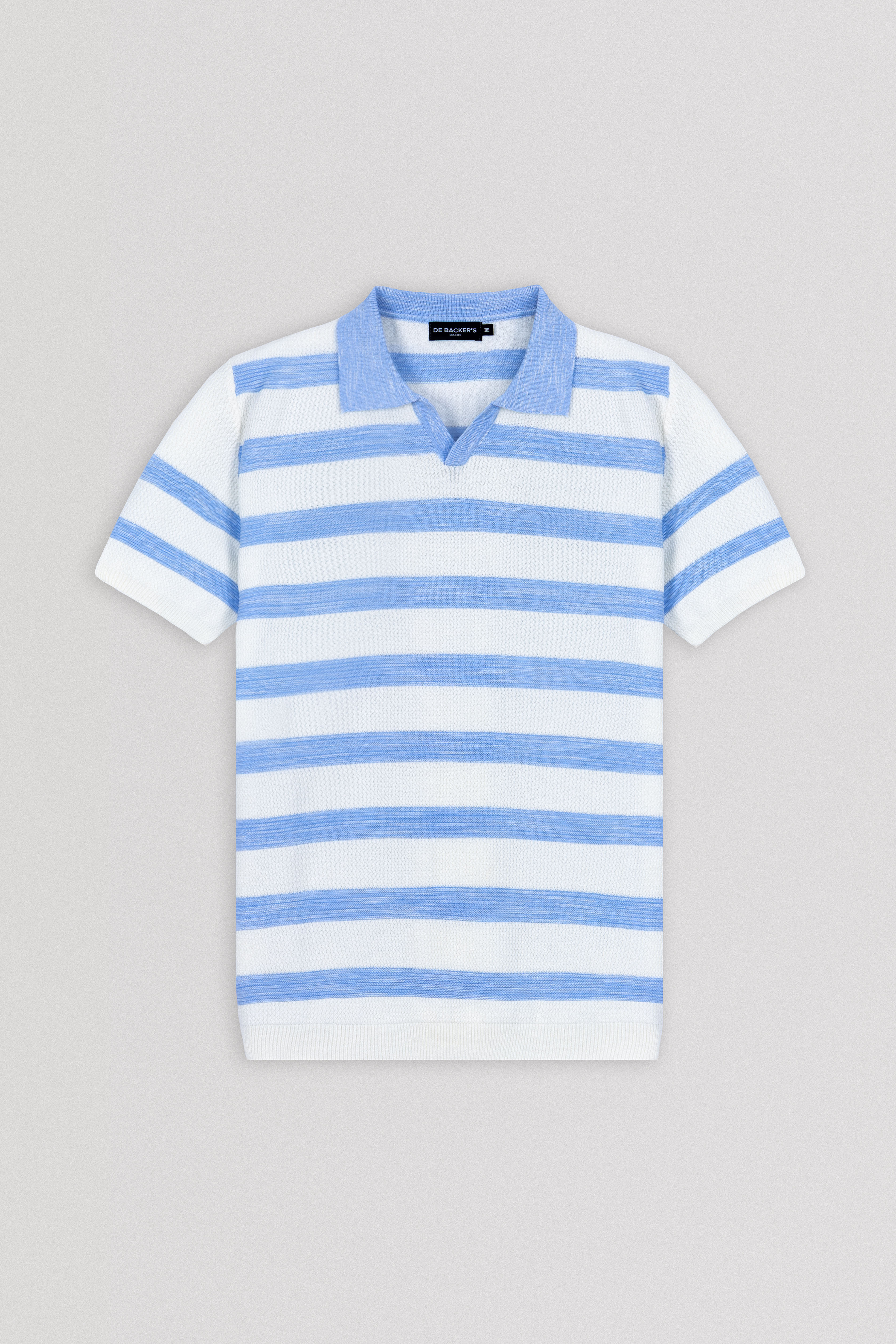 Striped Knitted Light Blue V neck Polo