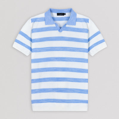 Striped Knitted Light Blue V neck Polo