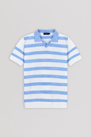 Striped Knitted Light Blue V neck Polo