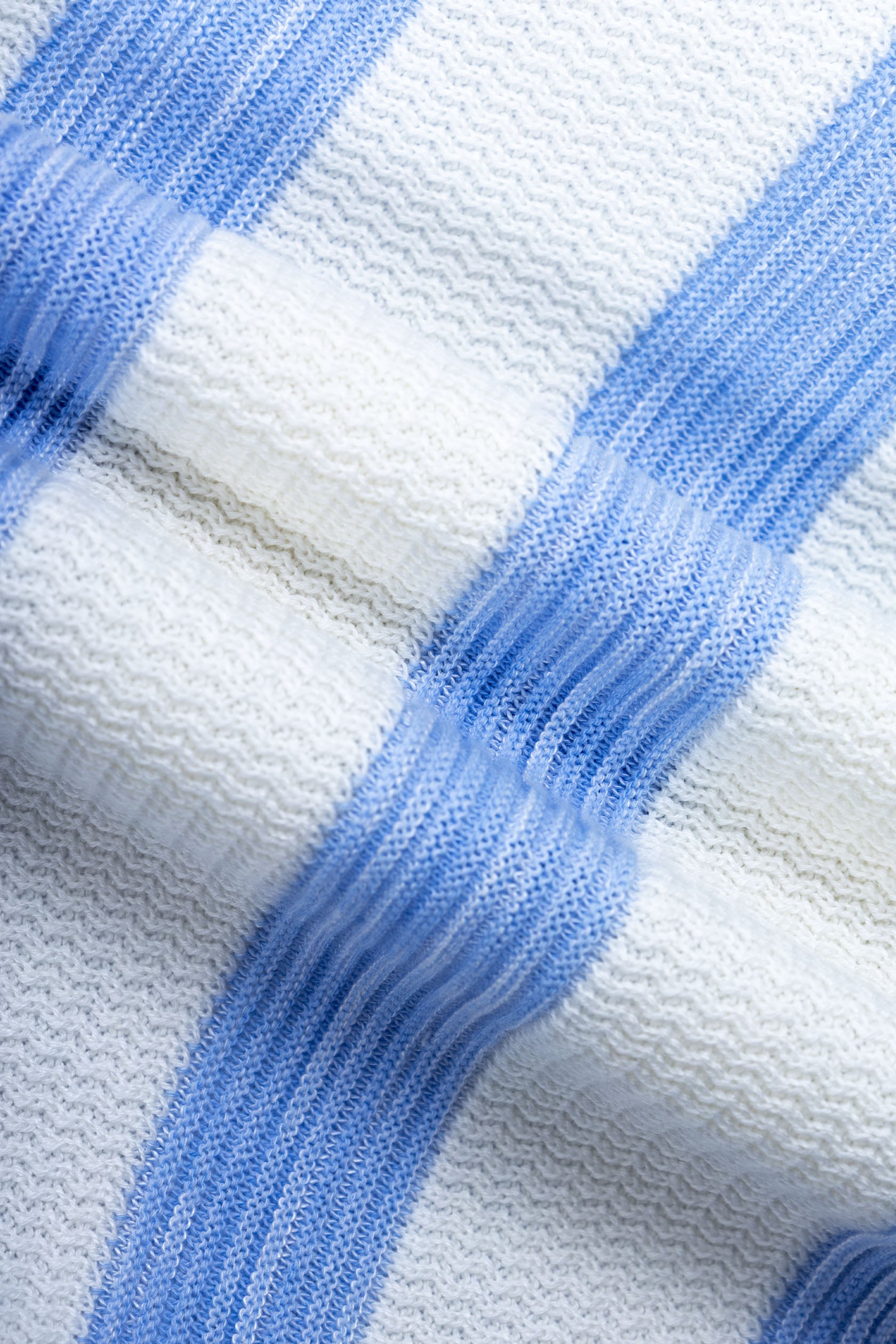 Striped Knitted Light Blue V neck Polo