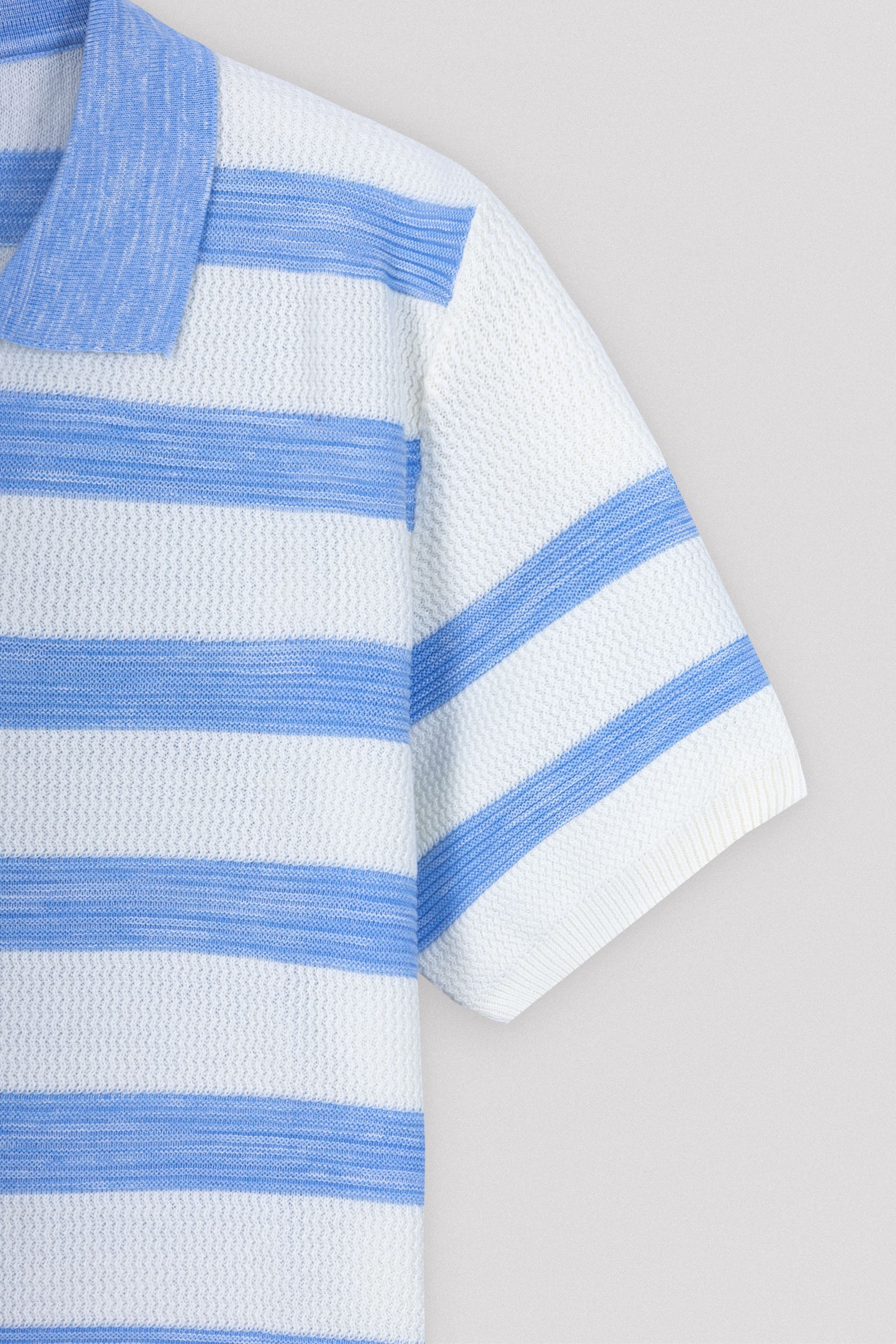 Striped Knitted Light Blue V neck Polo