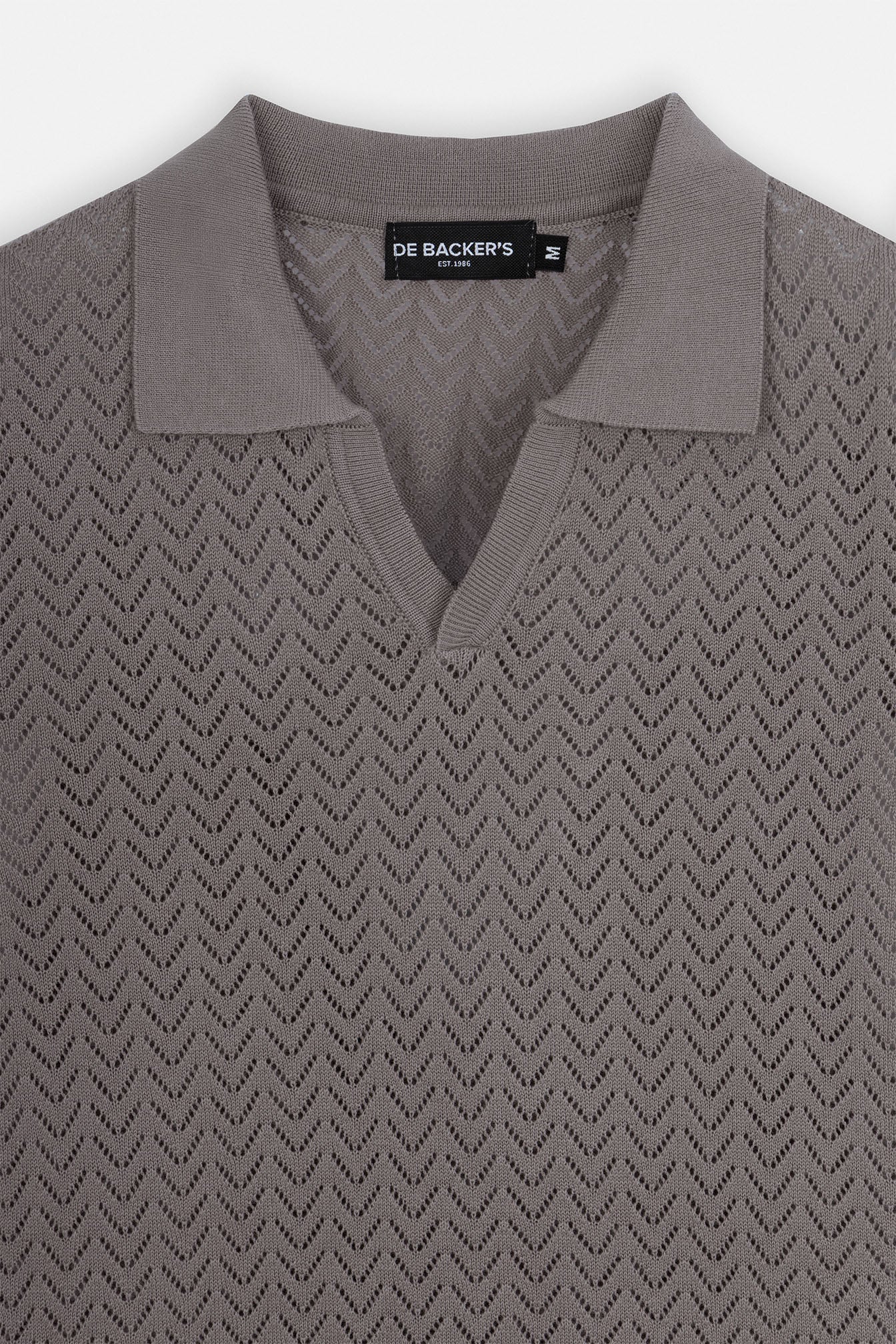 Open-Stitch Knitted Light Brown V-Neck Polo