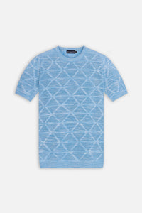 Patterned Light Blue Knitted  Polo T-Shirt