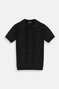 Knitted Black V neck Polo