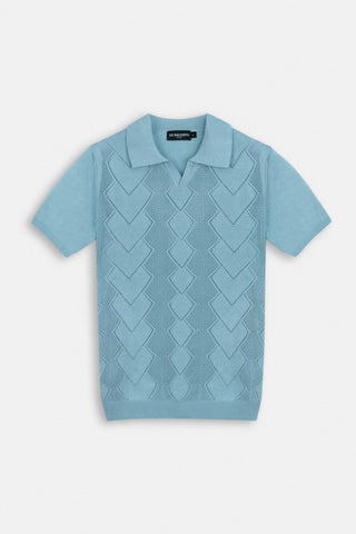 Knitted Carolina V Neck Blue Polo