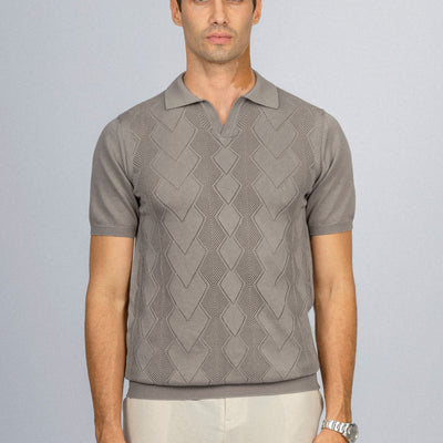 Knitted Gray V neck Polo