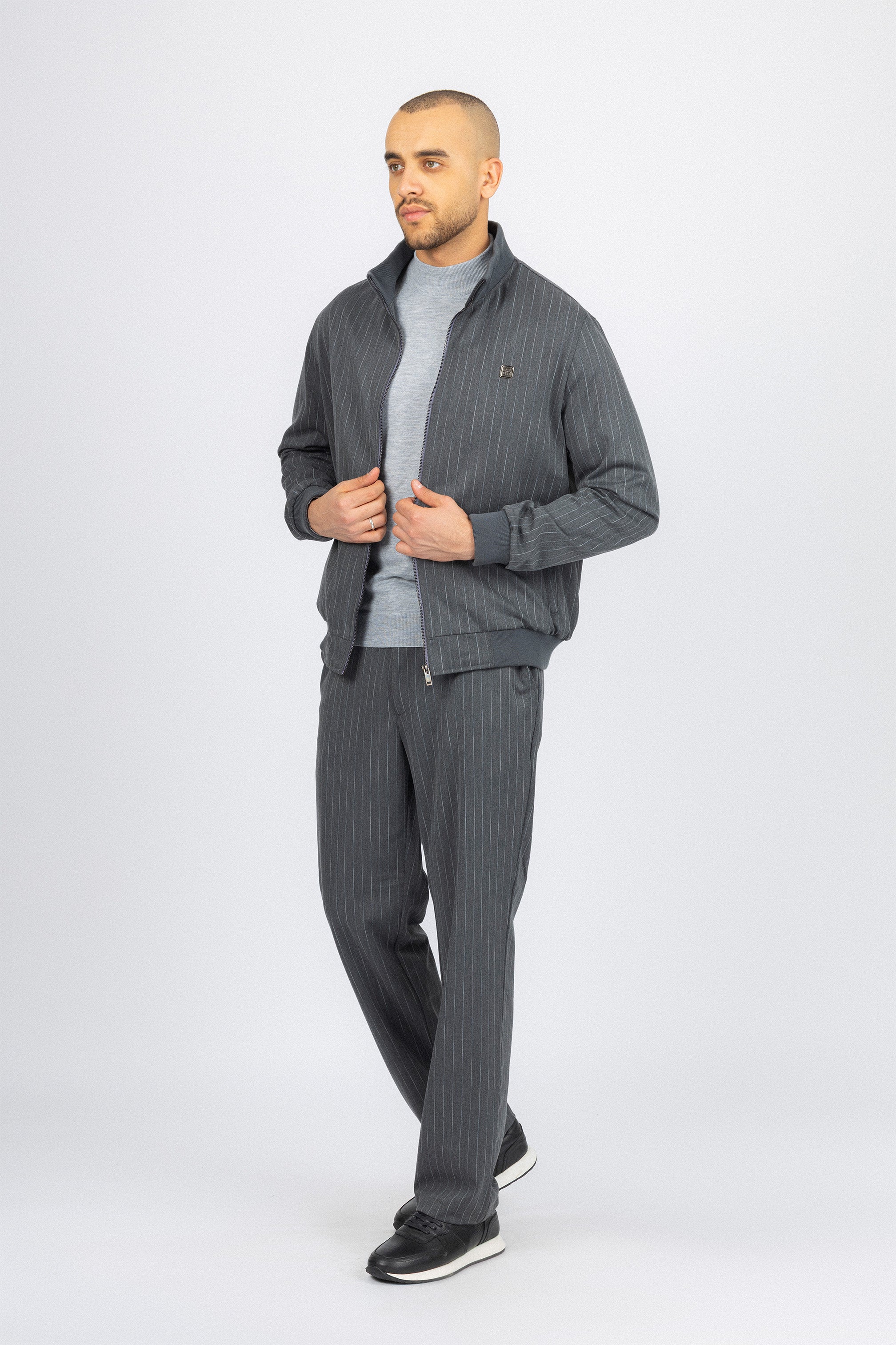 Dark Gray Striped Mens Casual Set