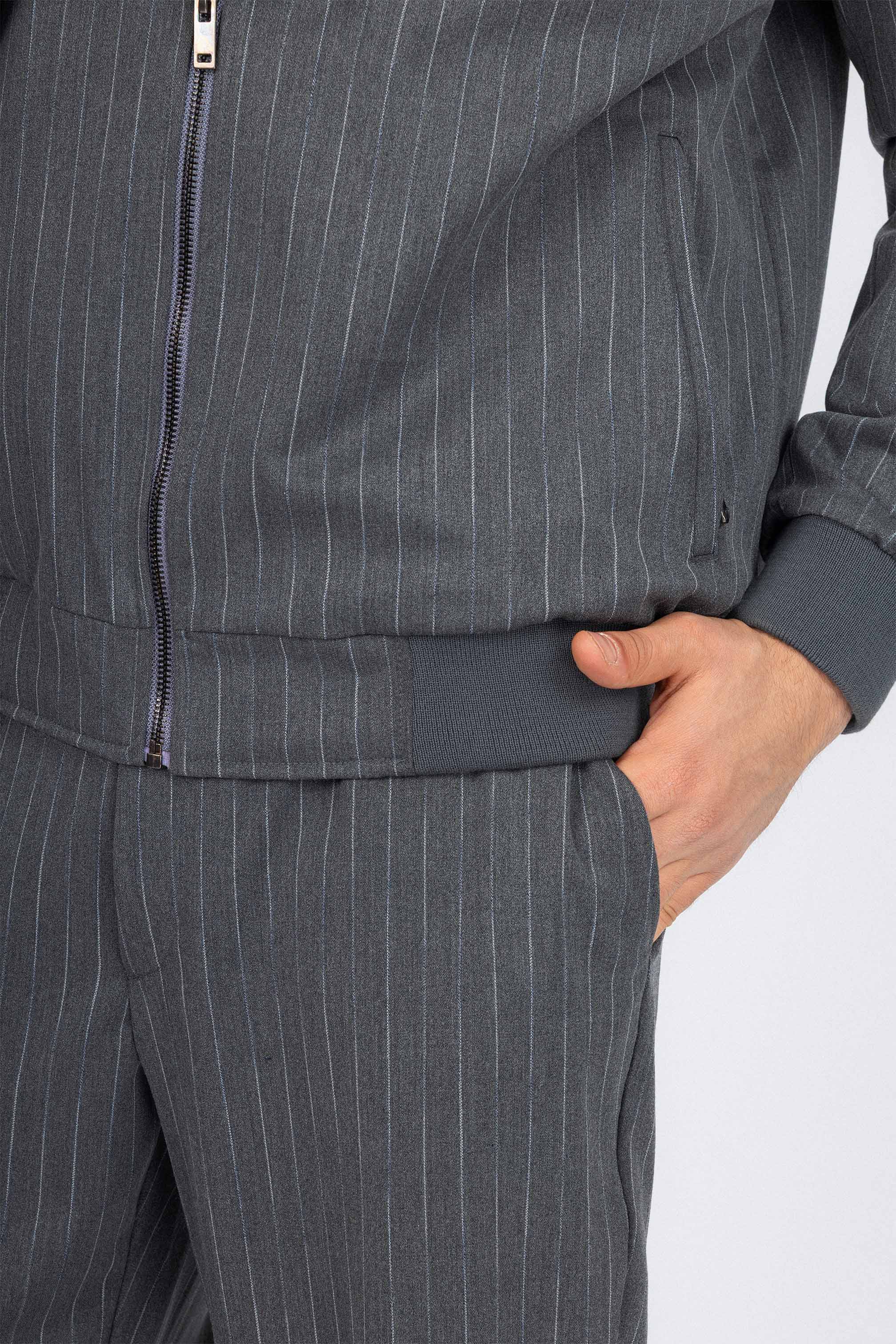 Dark Gray Striped Mens Casual Set
