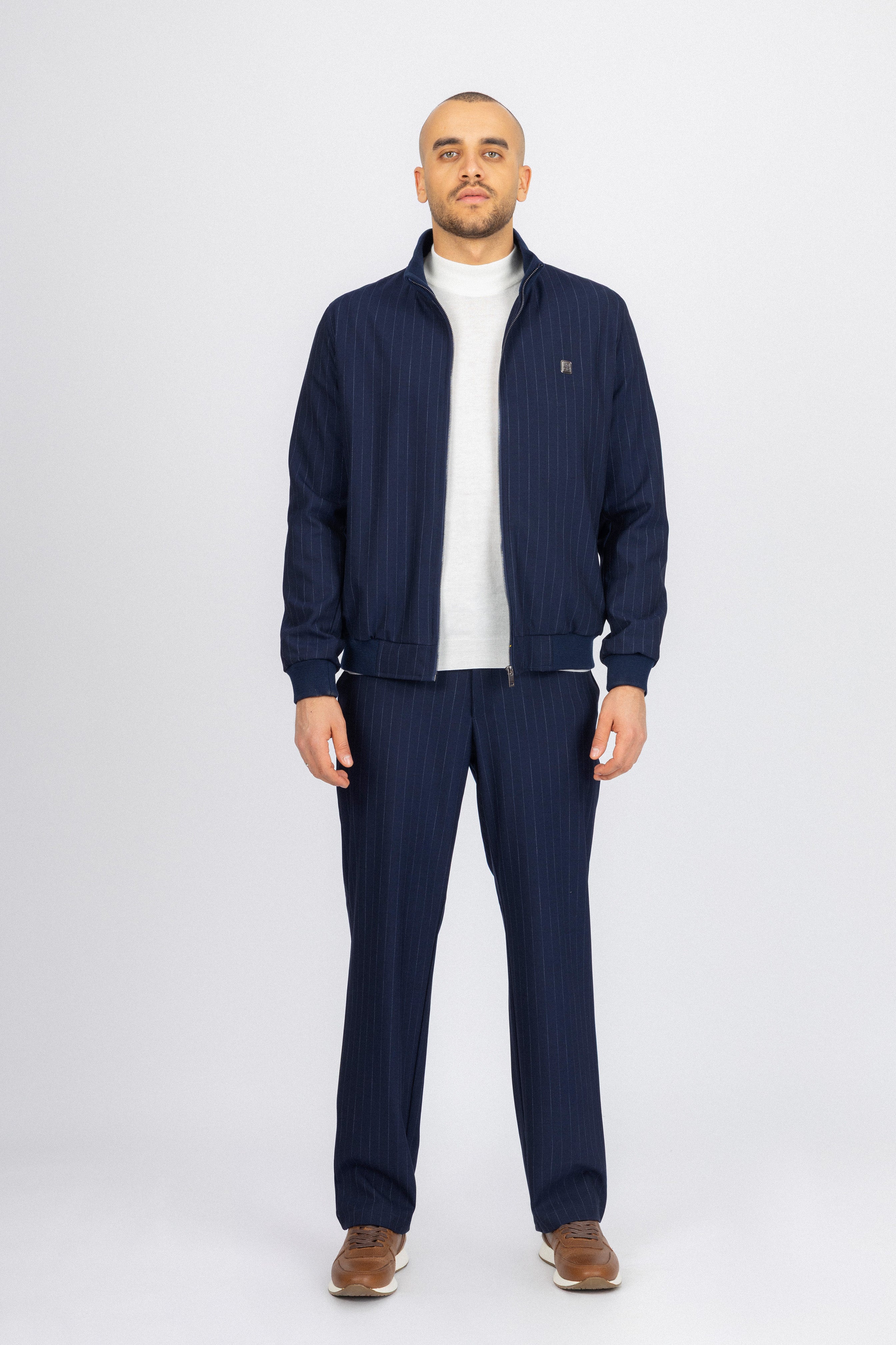 Navy Striped Mens Casual Set