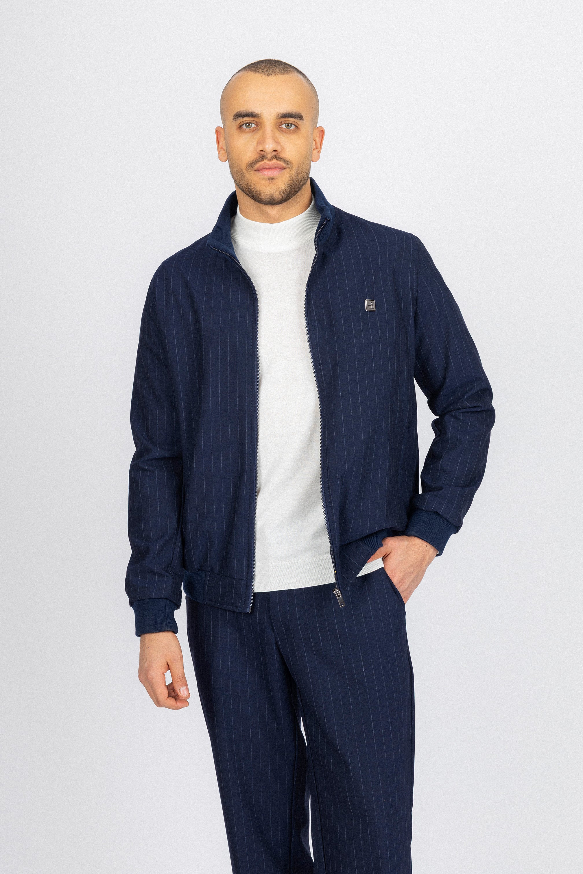 Navy Striped Mens Casual Set