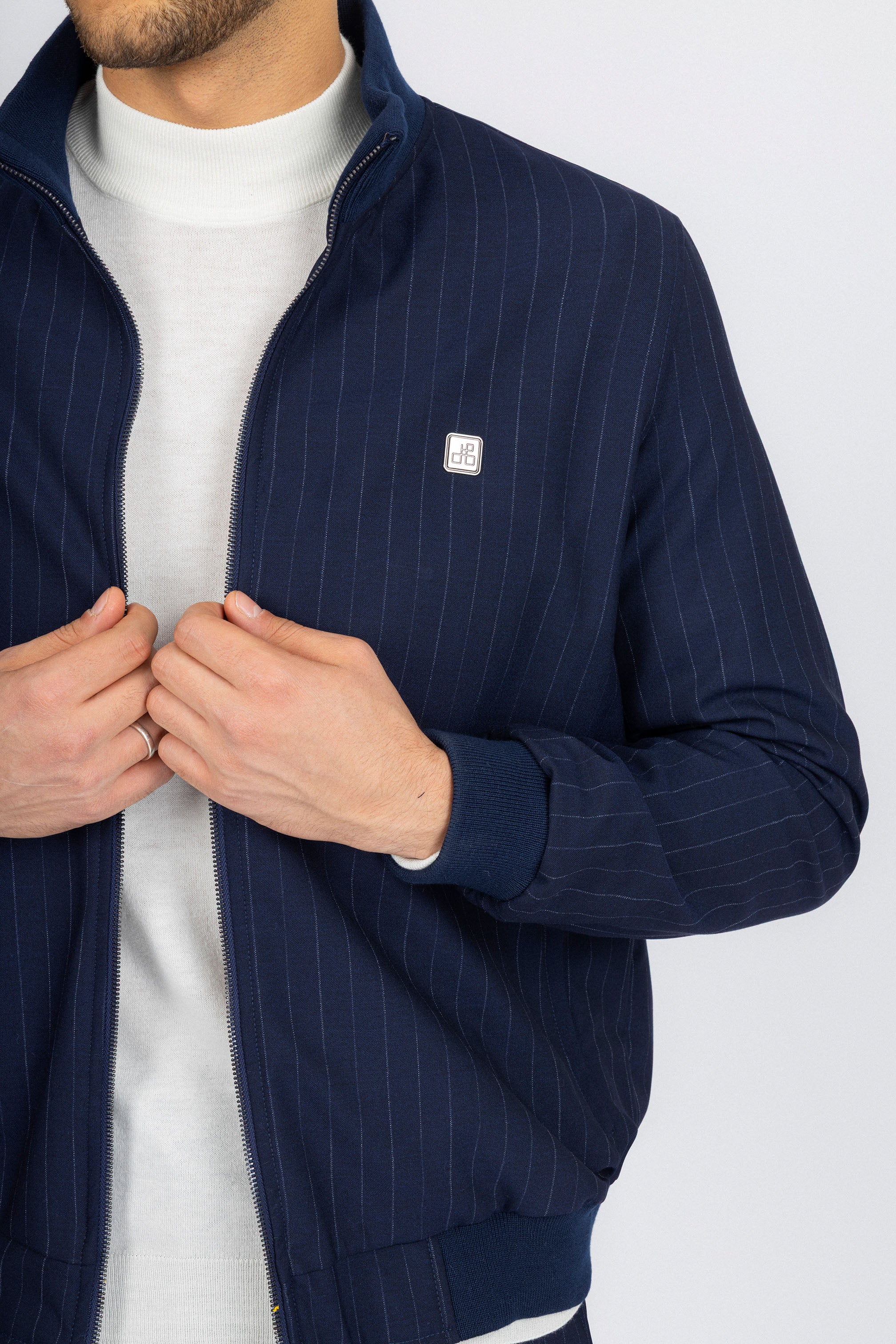 Navy Striped Mens Casual Set