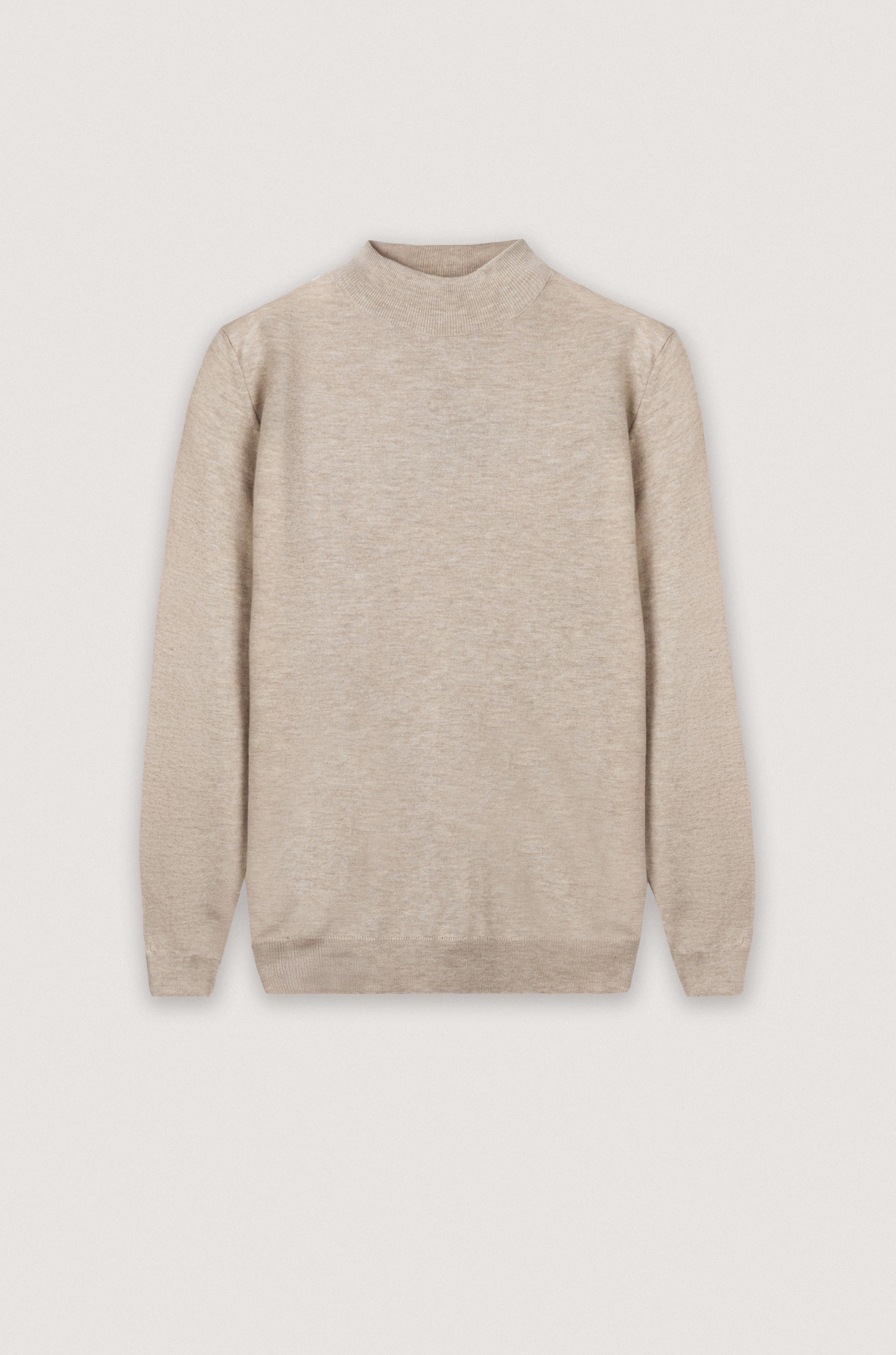 Beige Moc-Neck Pullover