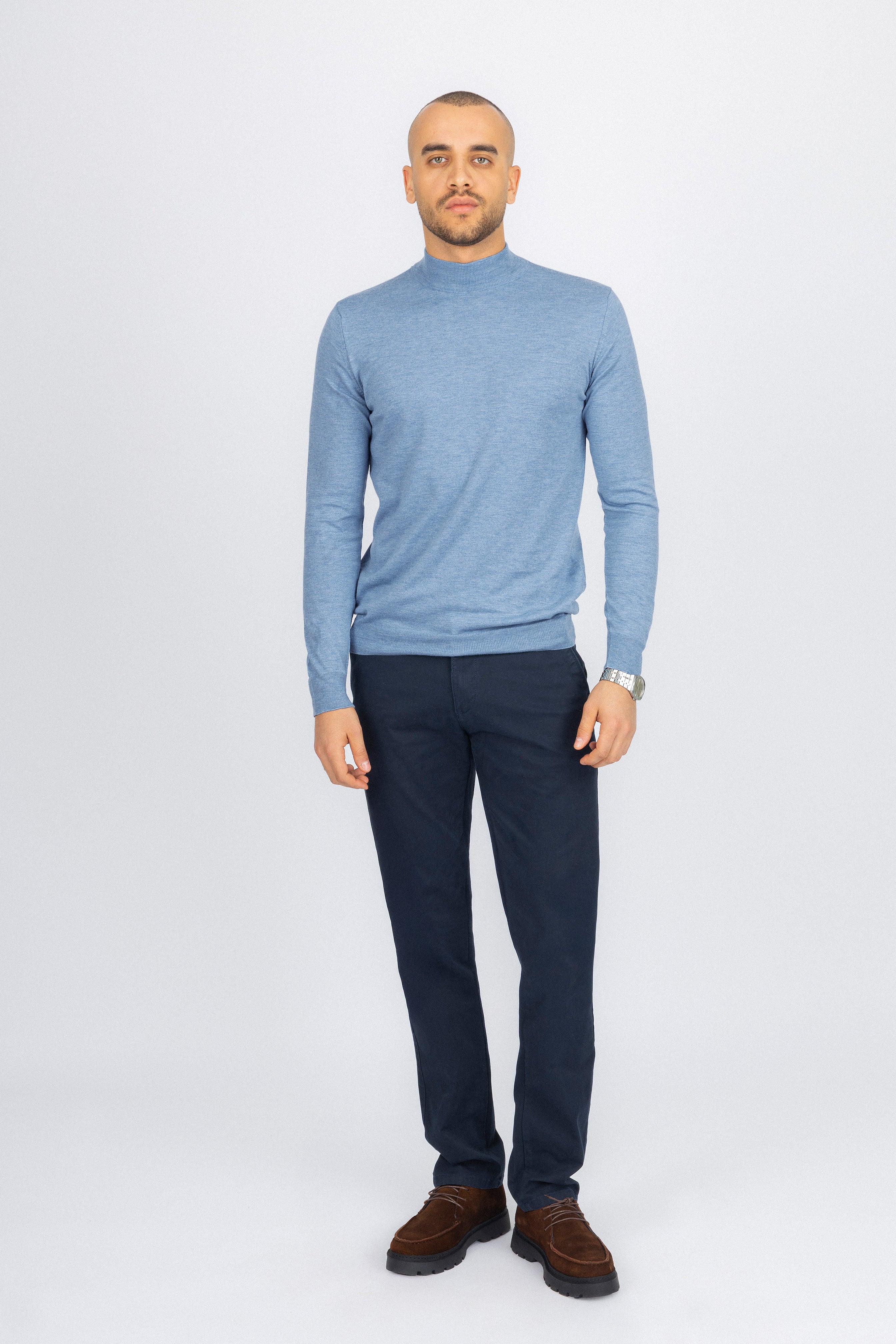 Light Blue Moc-Neck Pullover
