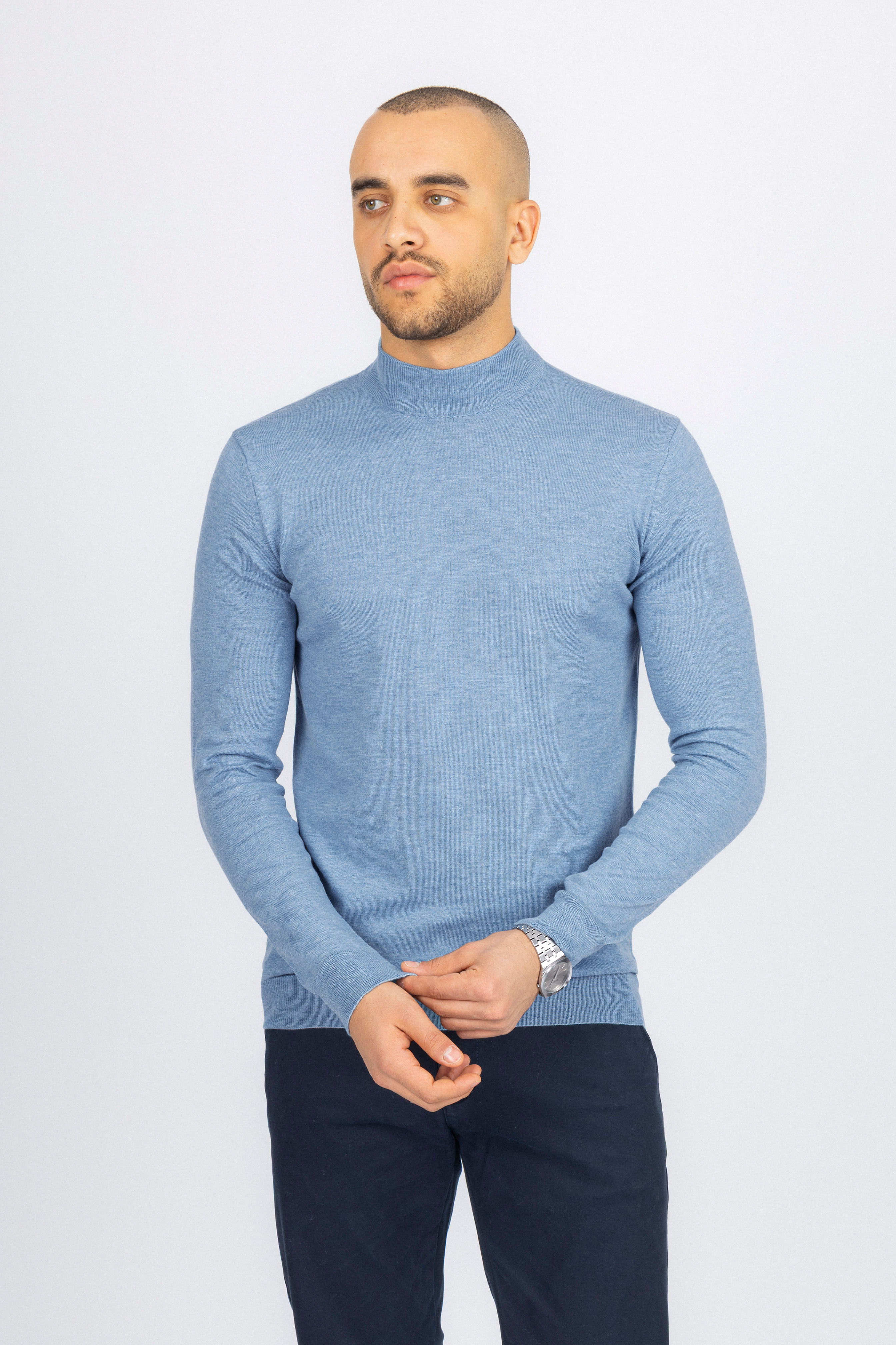 Light Blue Moc-Neck Pullover