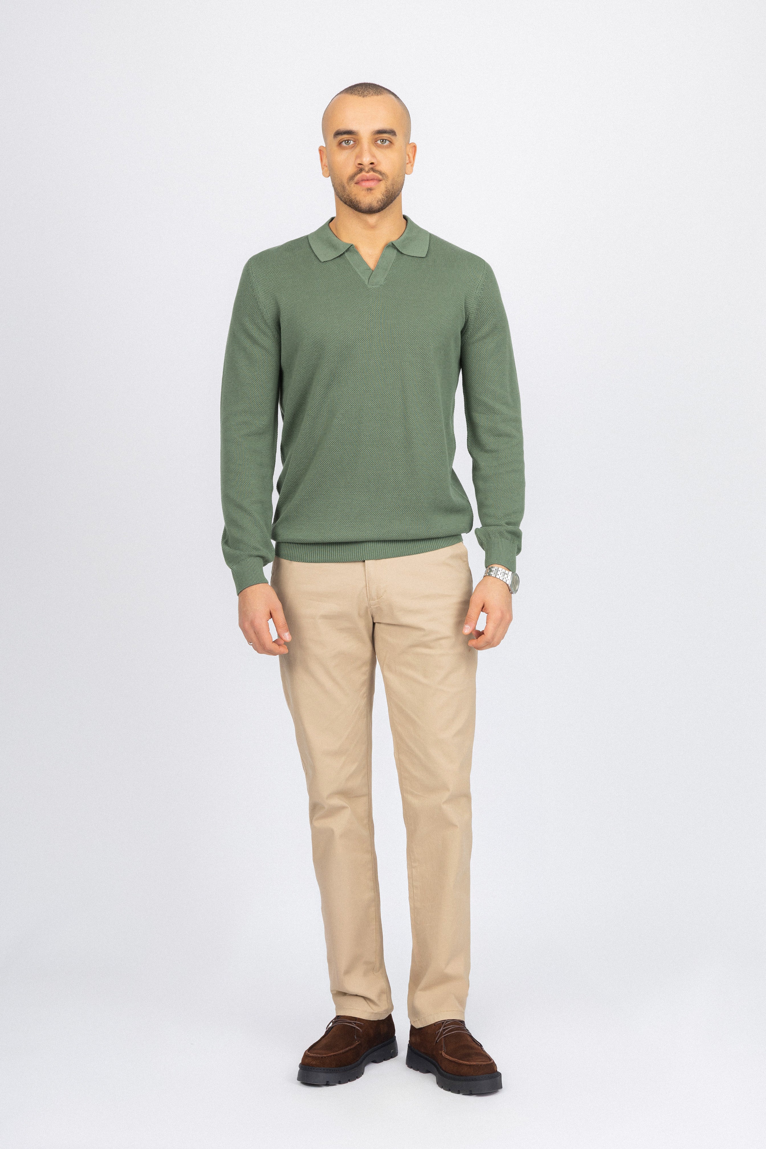 Green Knitted Polo Pullover
