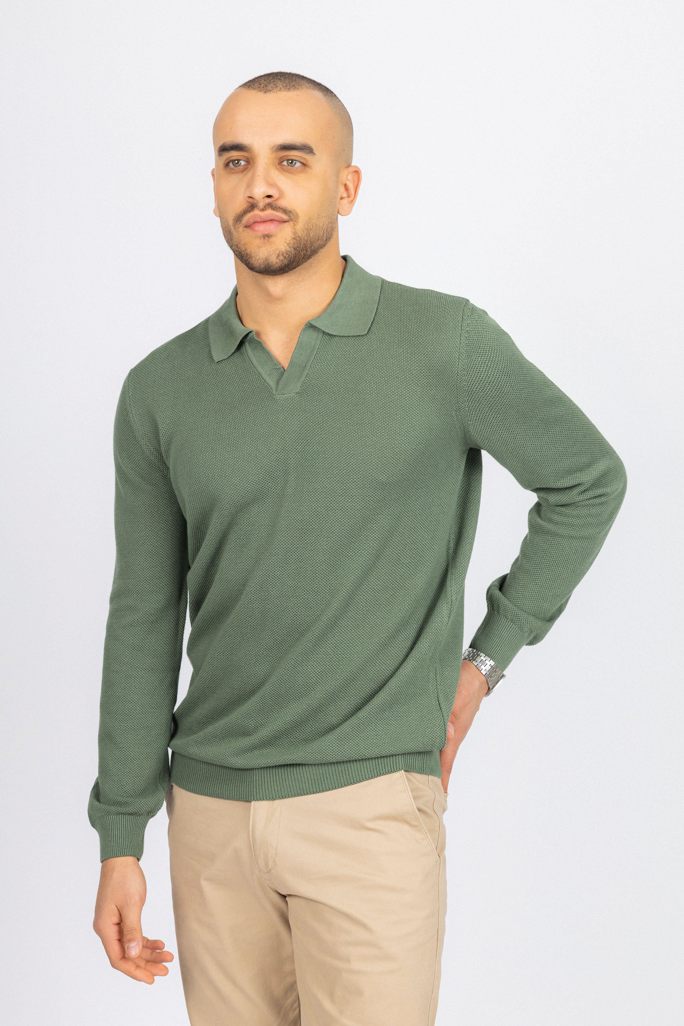 Green Knitted Polo Pullover