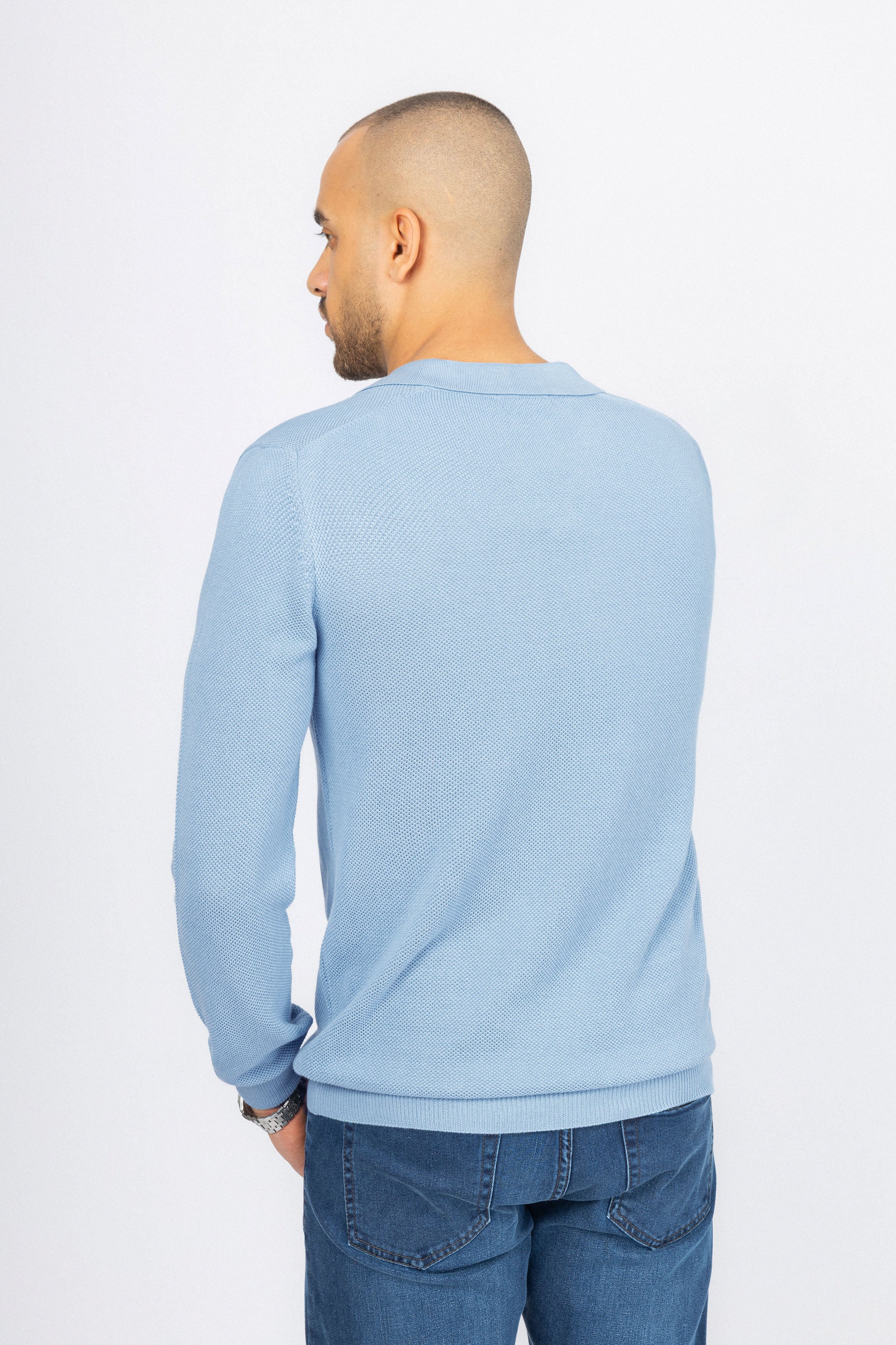 Light Blue Knitted Polo Pullover