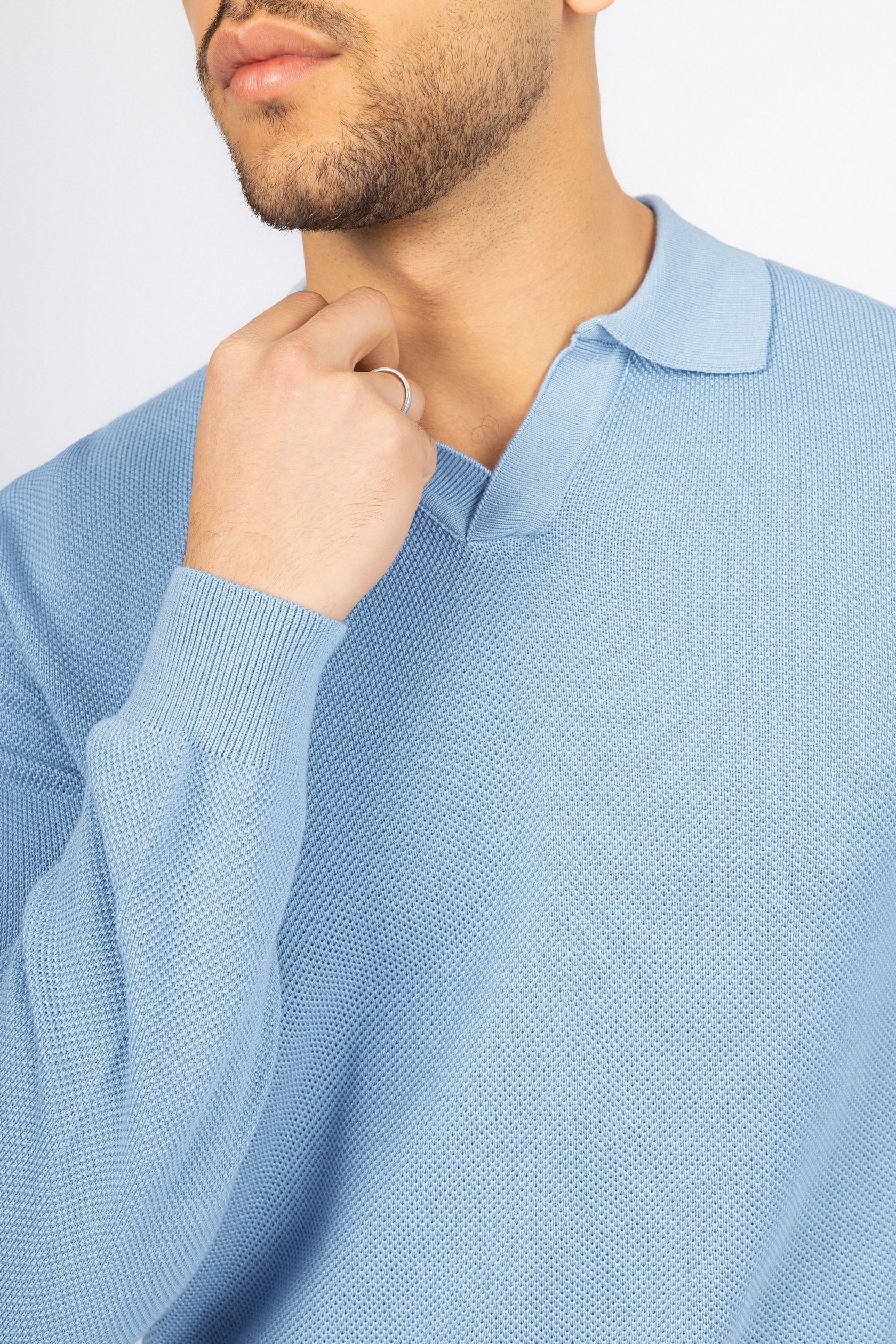 Light Blue Knitted Polo Pullover