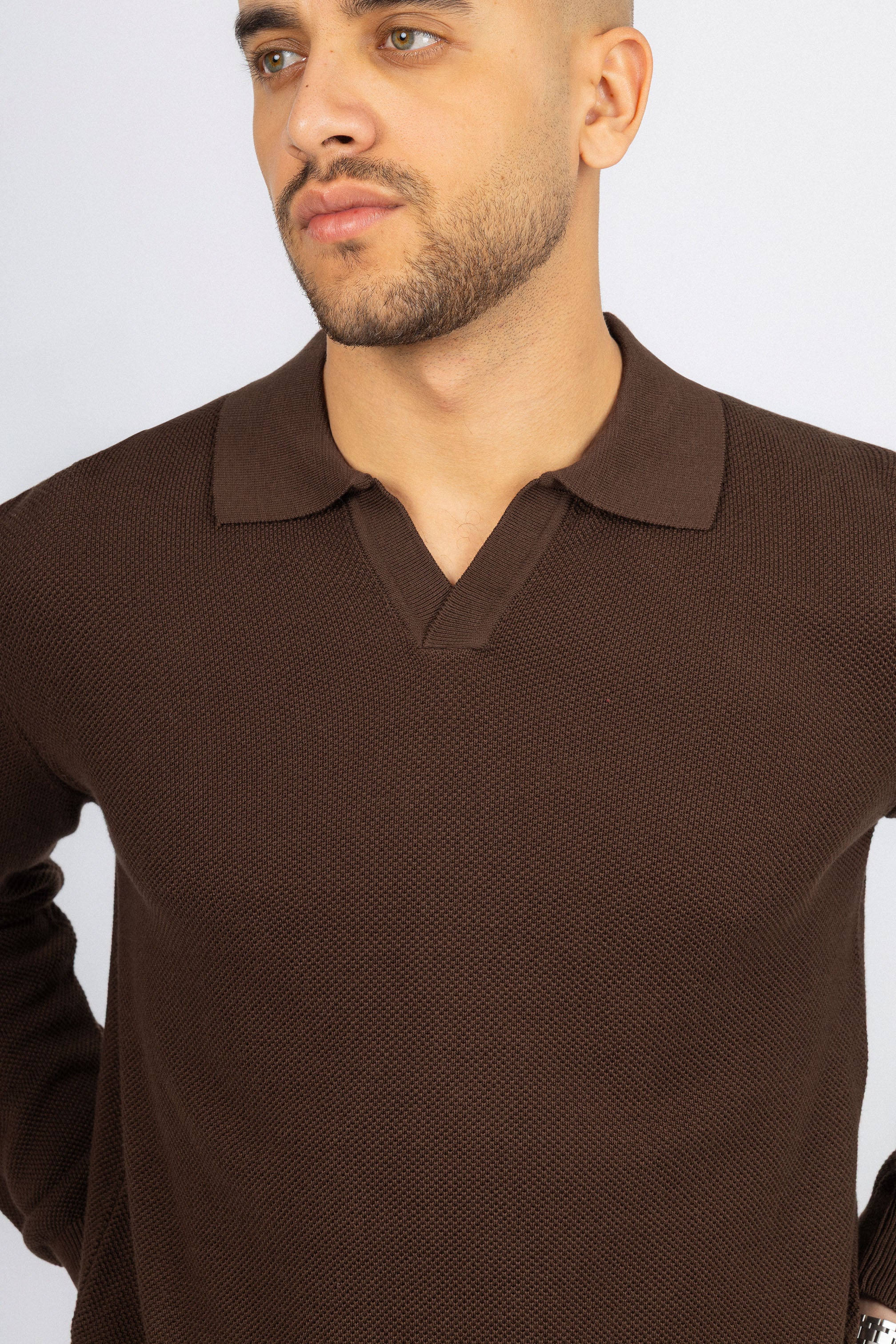 Burnt Brown Knitted Polo Pullover