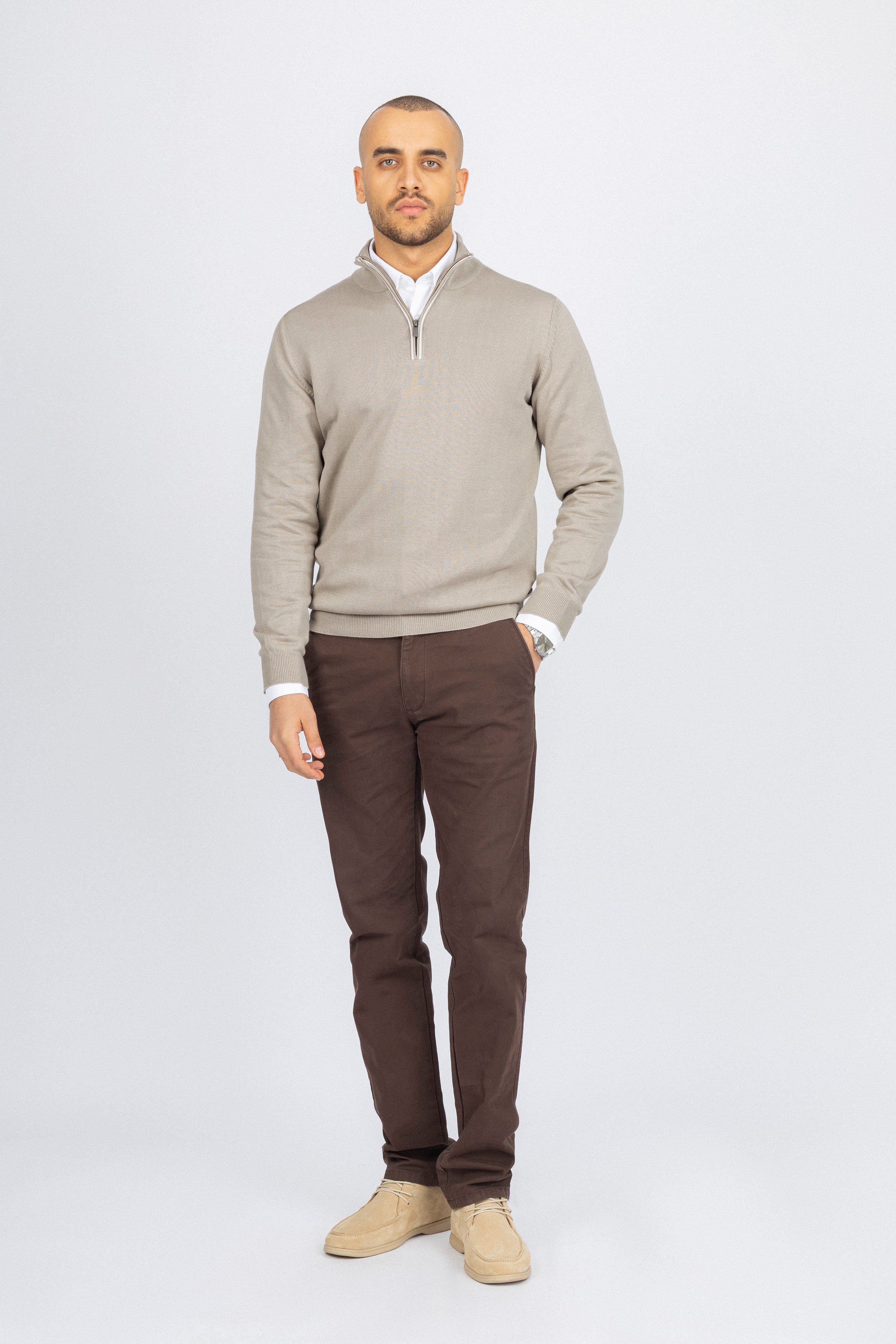 Light Beige Half-Zipper Pullover