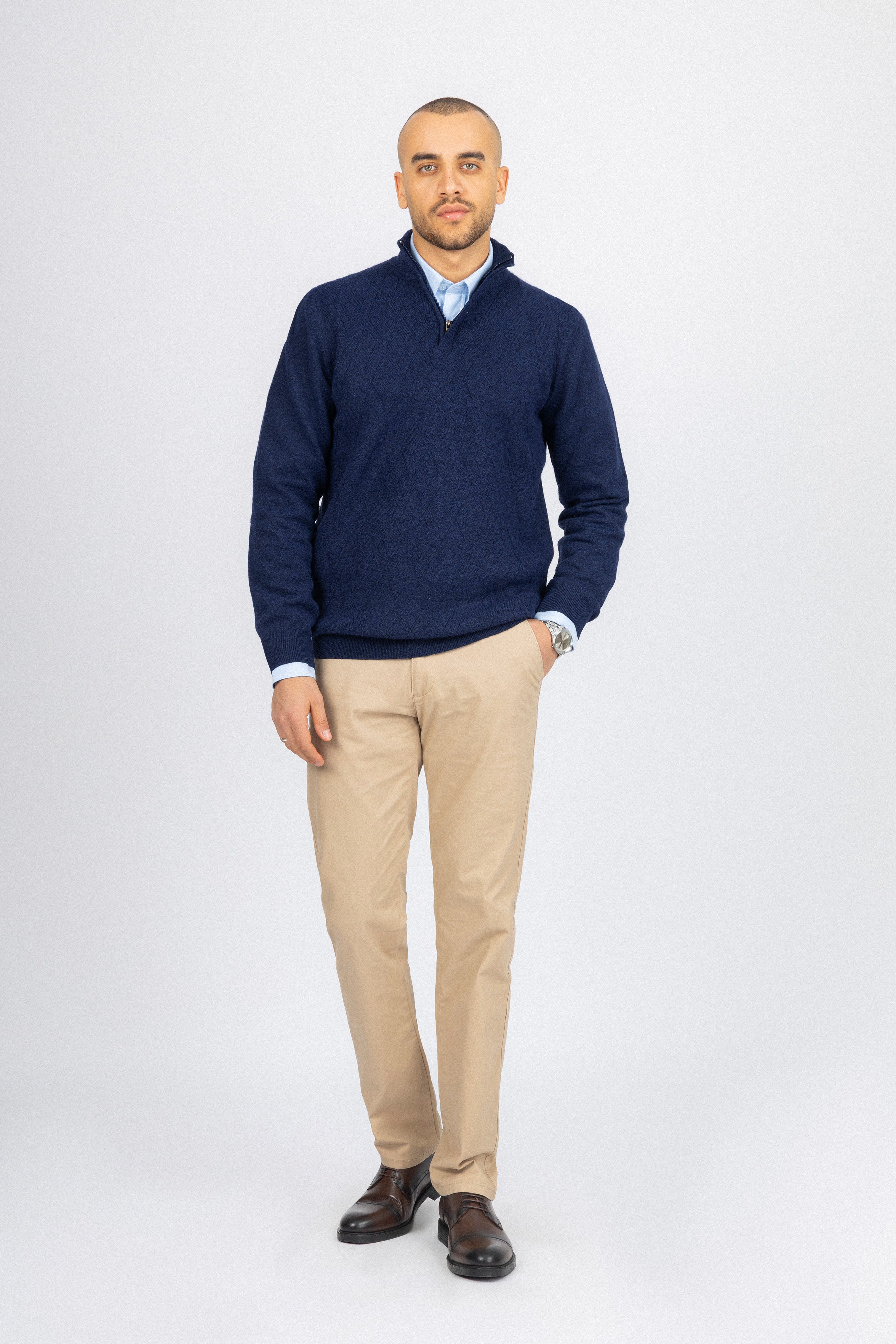 Navy Knitted Quarter-Zipper Pullover