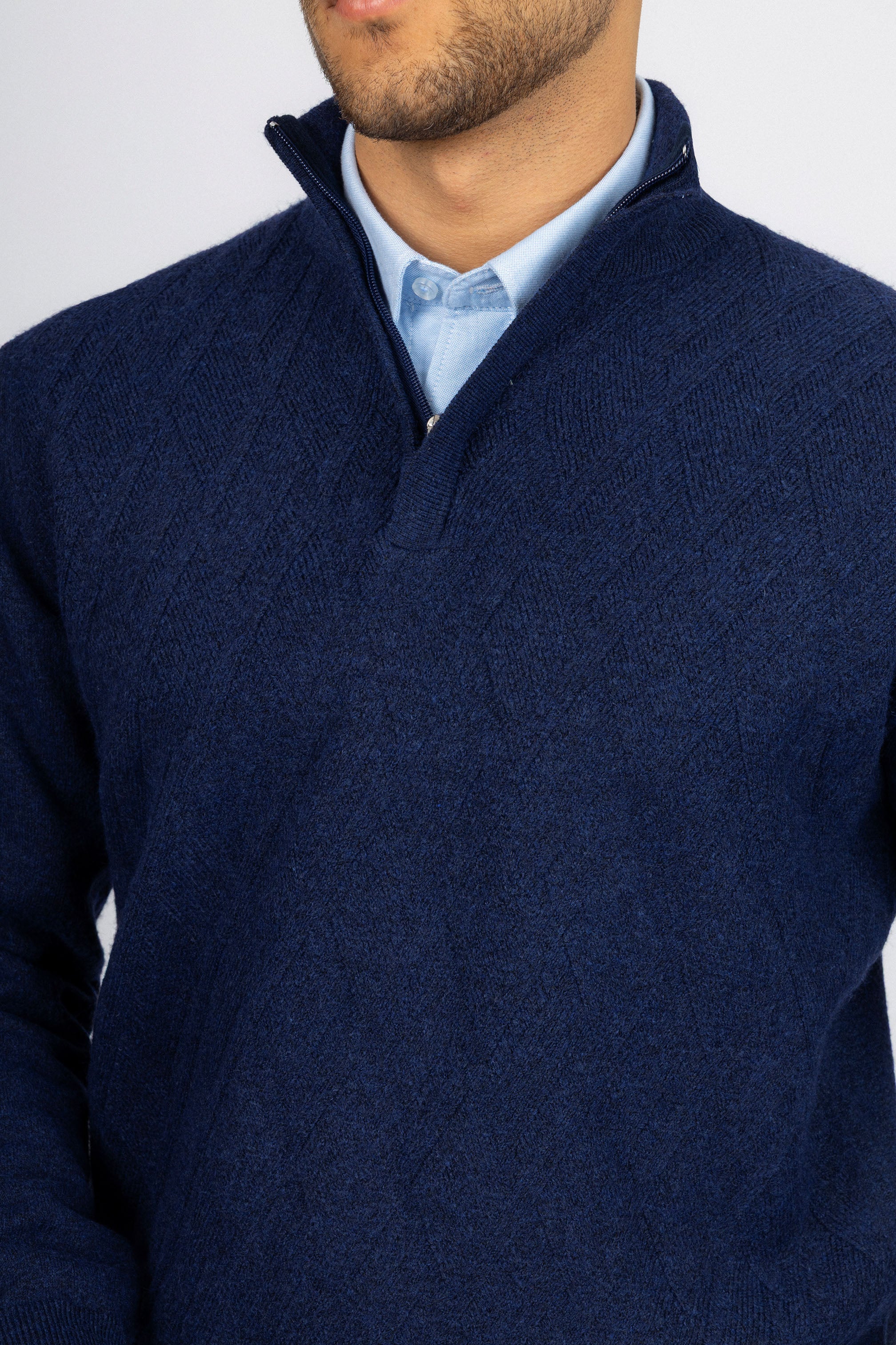Navy Knitted Quarter-Zipper Pullover