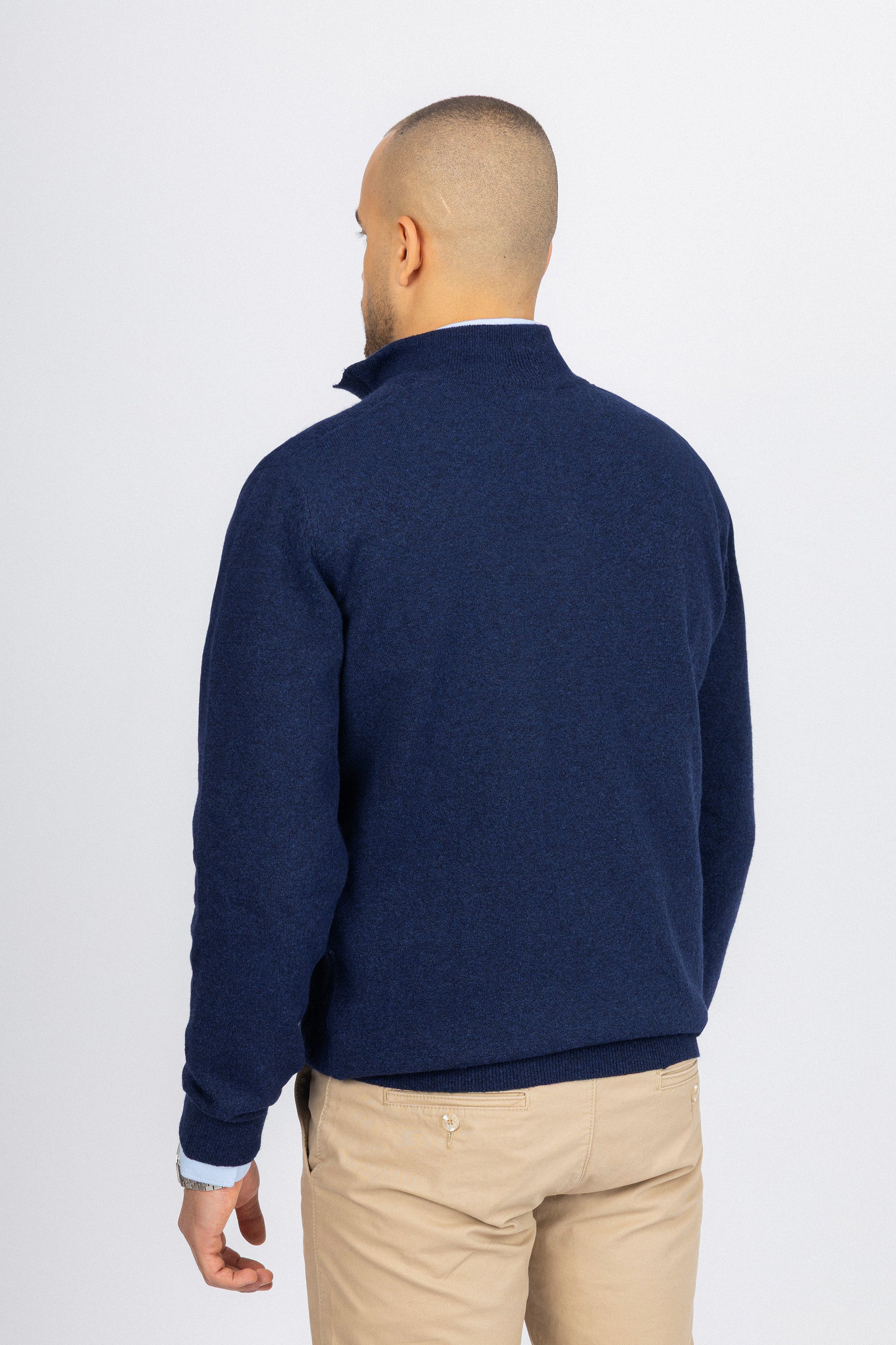 Navy Knitted Quarter-Zipper Pullover