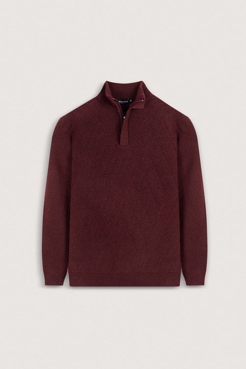 Dark Red Knitted Quarter-Zipper Pullover