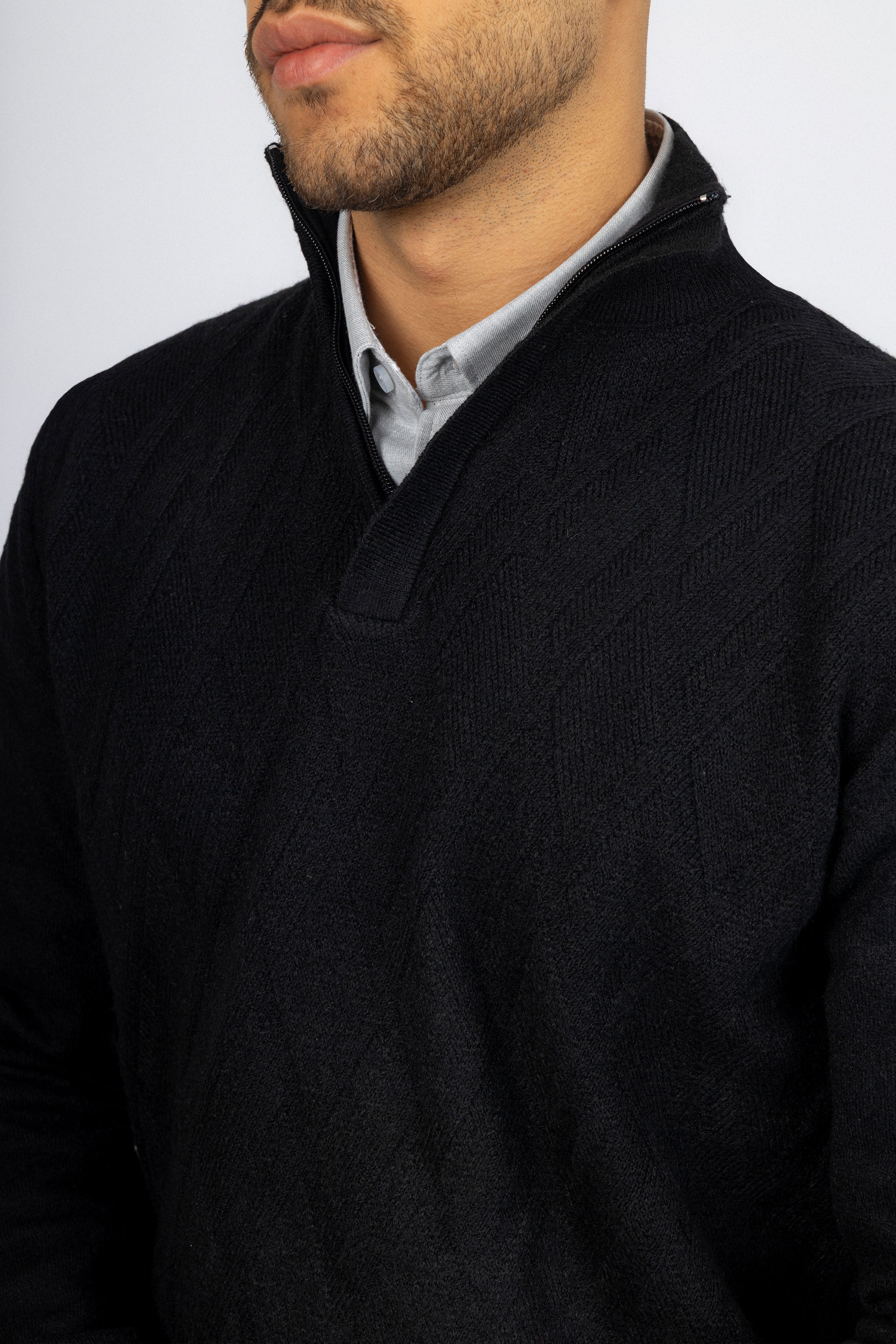 Black Knitted Quarter-Zipper Pullover