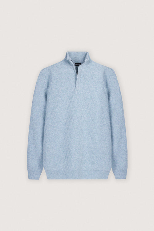 Light Blue Knitted Quarter-Zipper Pullover