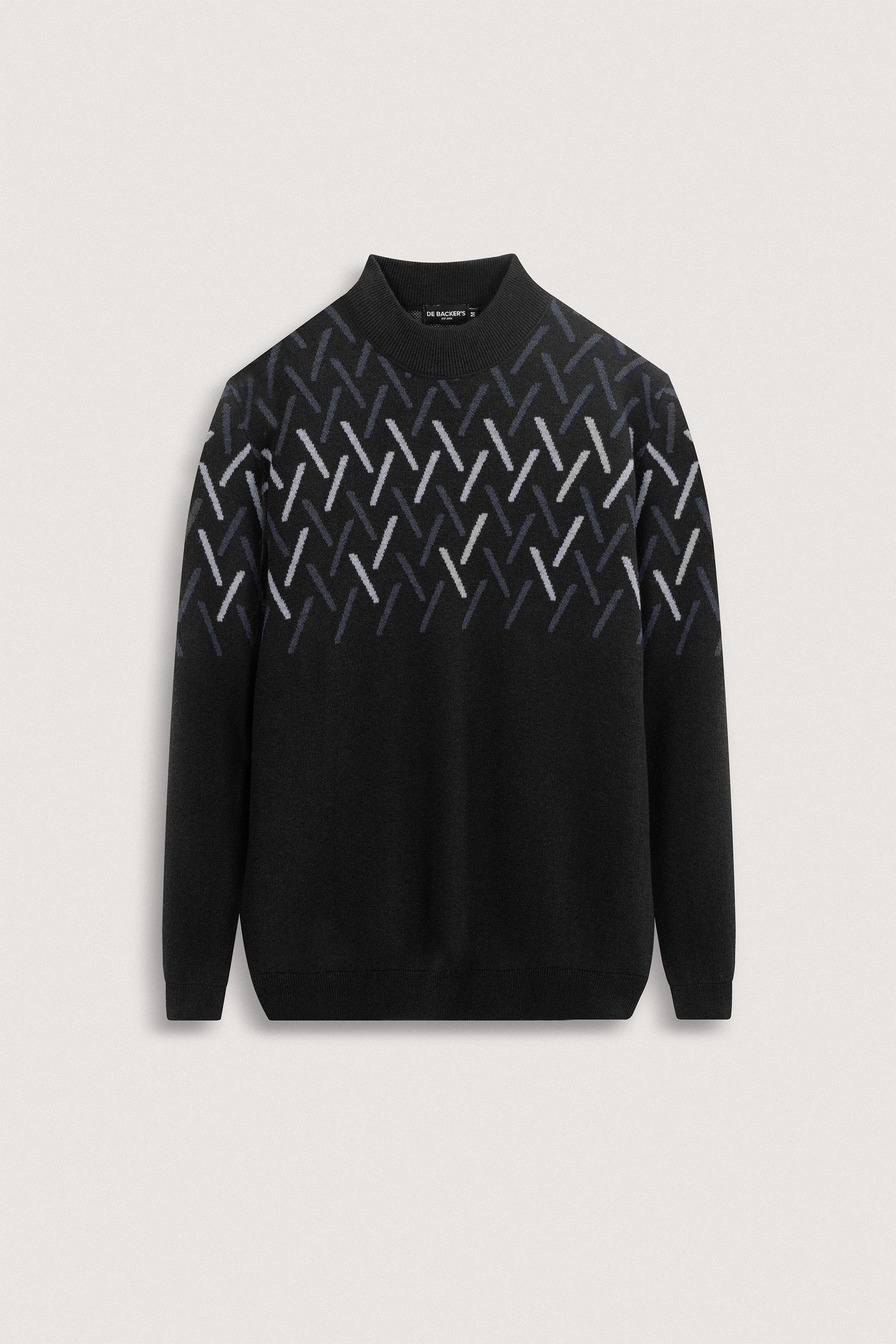 Black patterned Moc-Neck Pullover