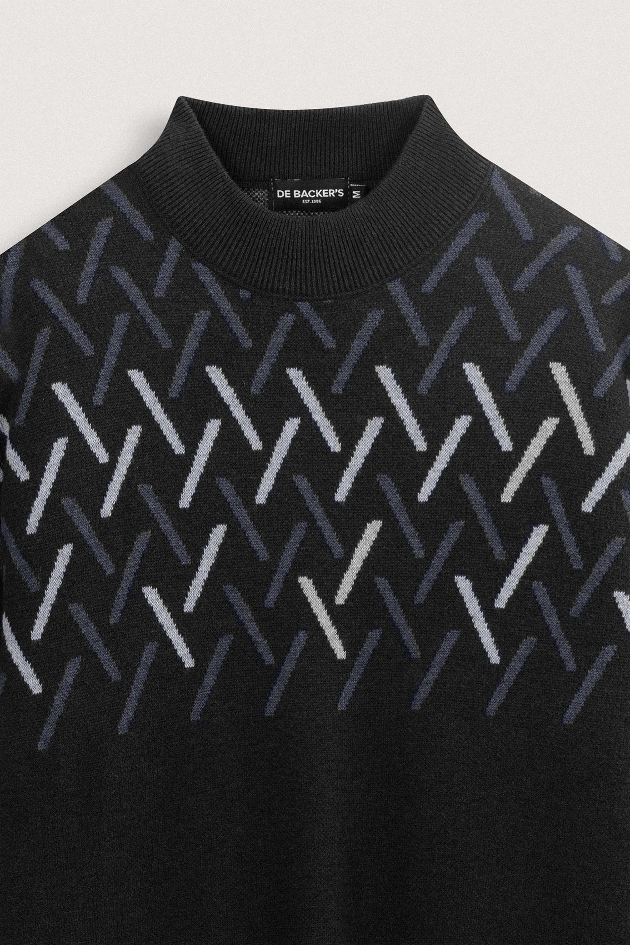 Black patterned Moc-Neck Pullover