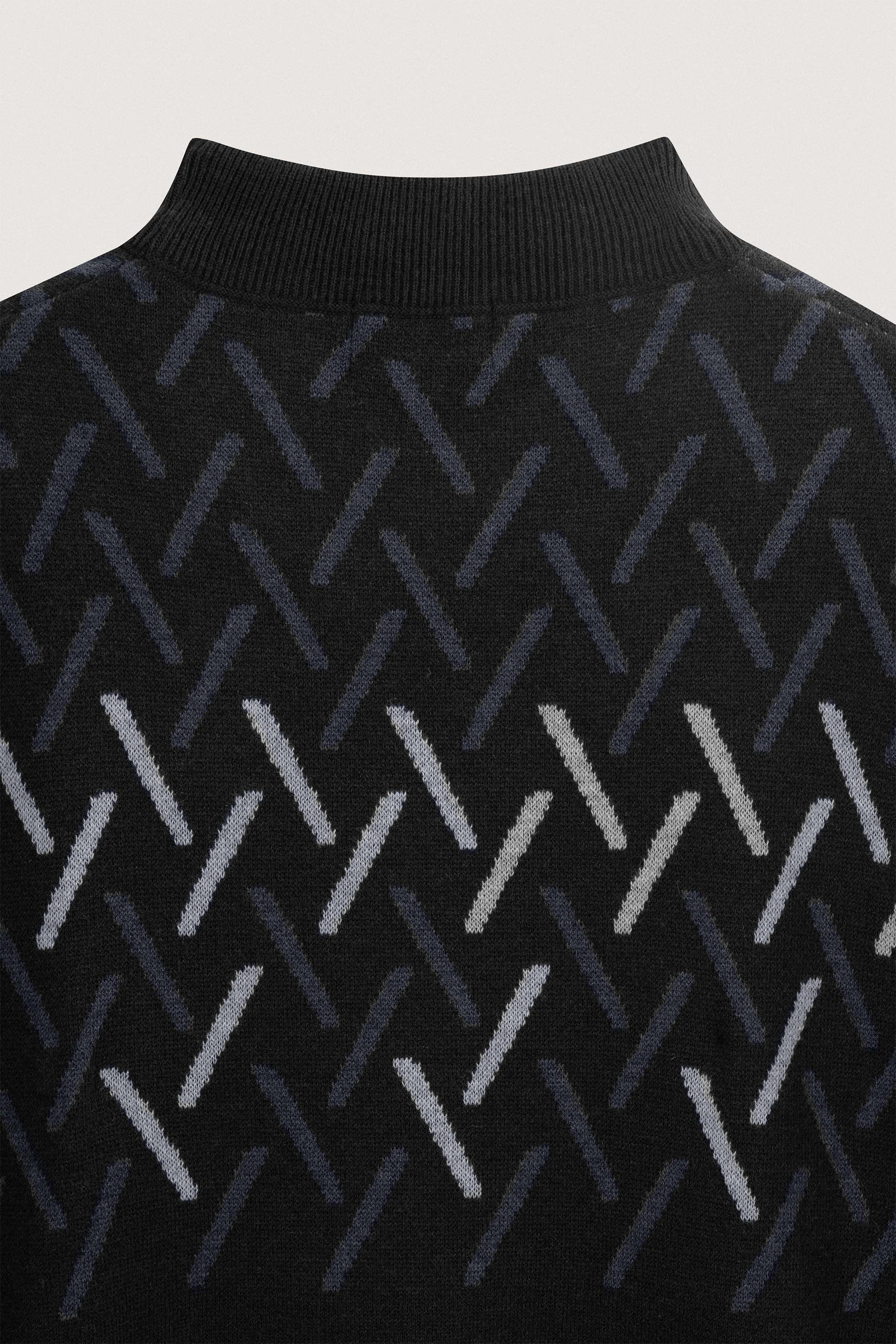Black patterned Moc-Neck Pullover