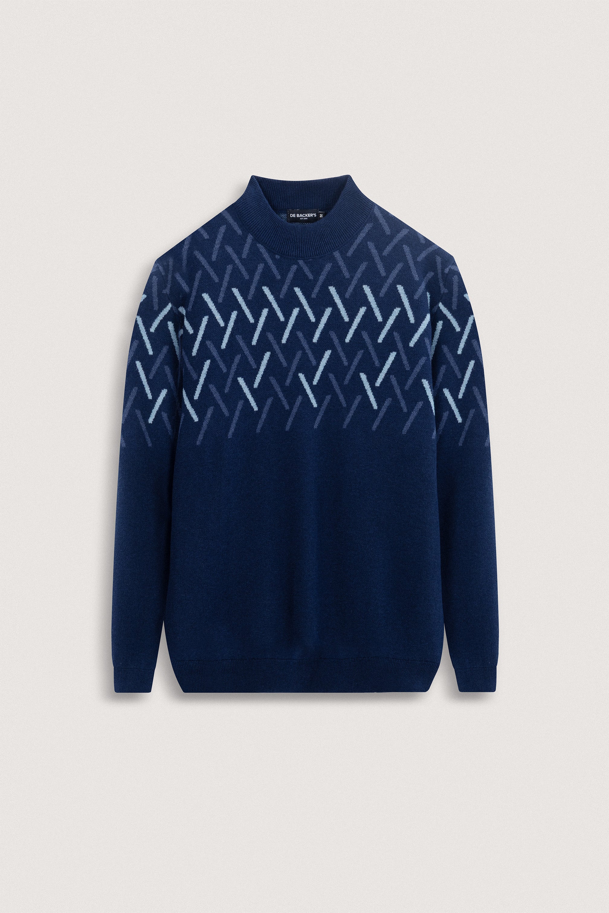 Navy patterned Moc-Neck Pullover