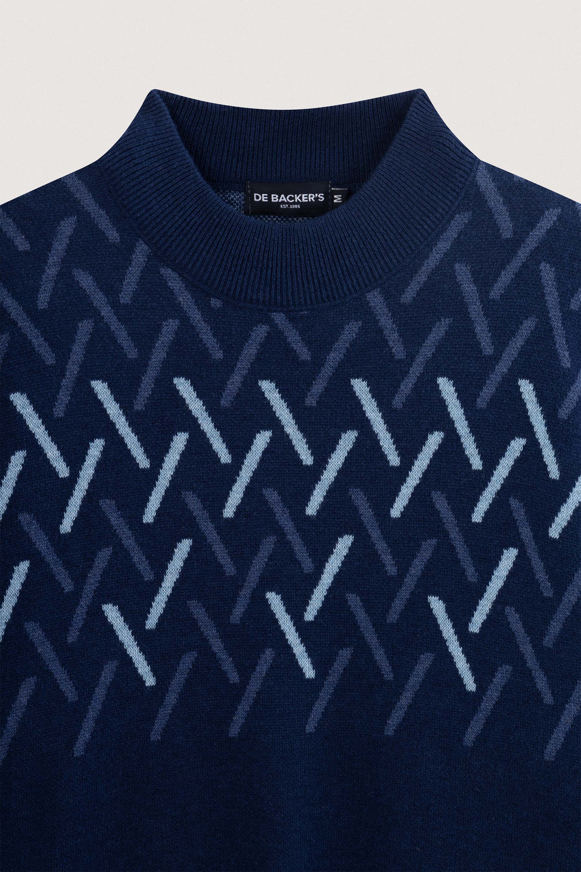 Navy patterned Moc-Neck Pullover