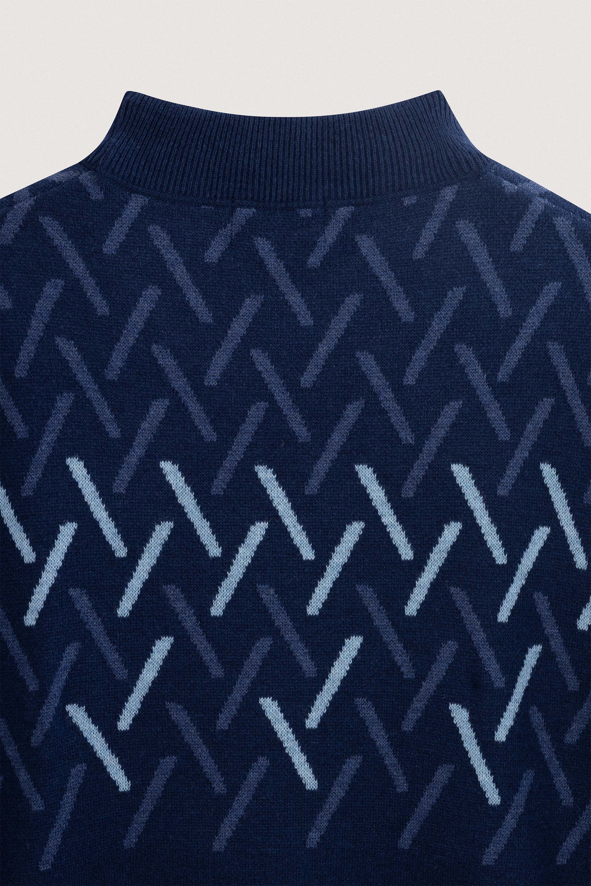 Navy patterned Moc-Neck Pullover