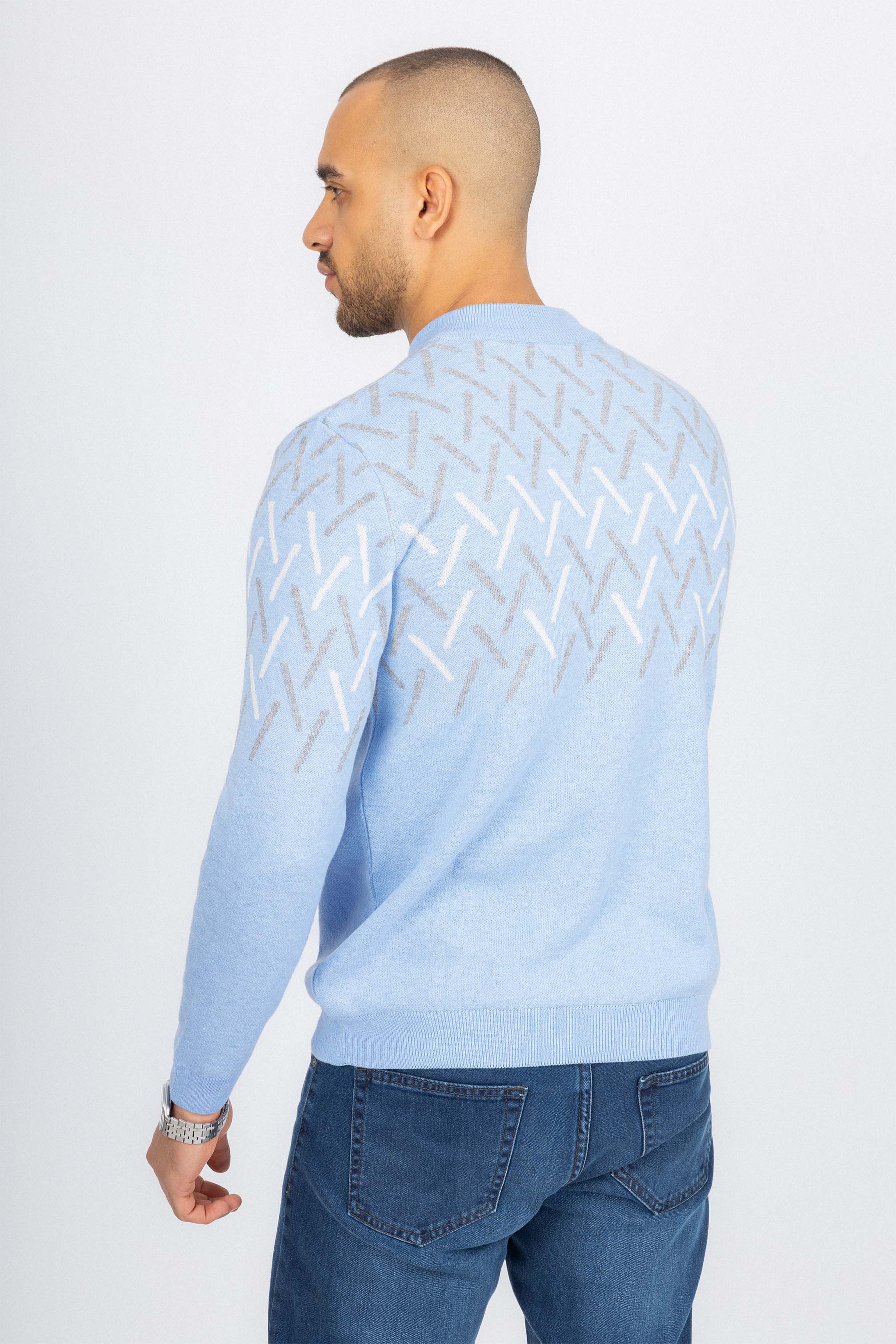 Light Blue patterned Moc-Neck Pullover