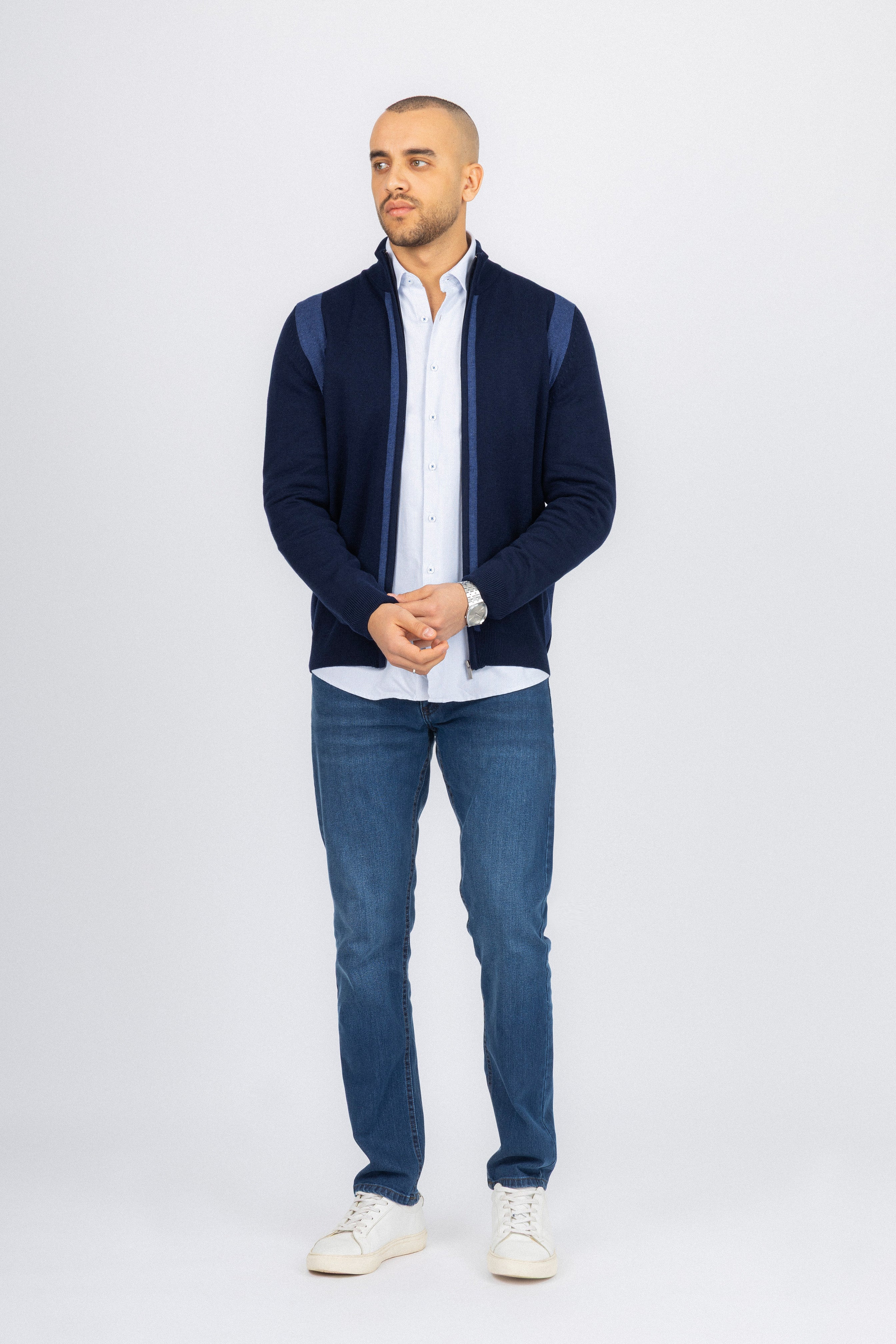 Navy Jacquard Knitted Jacket