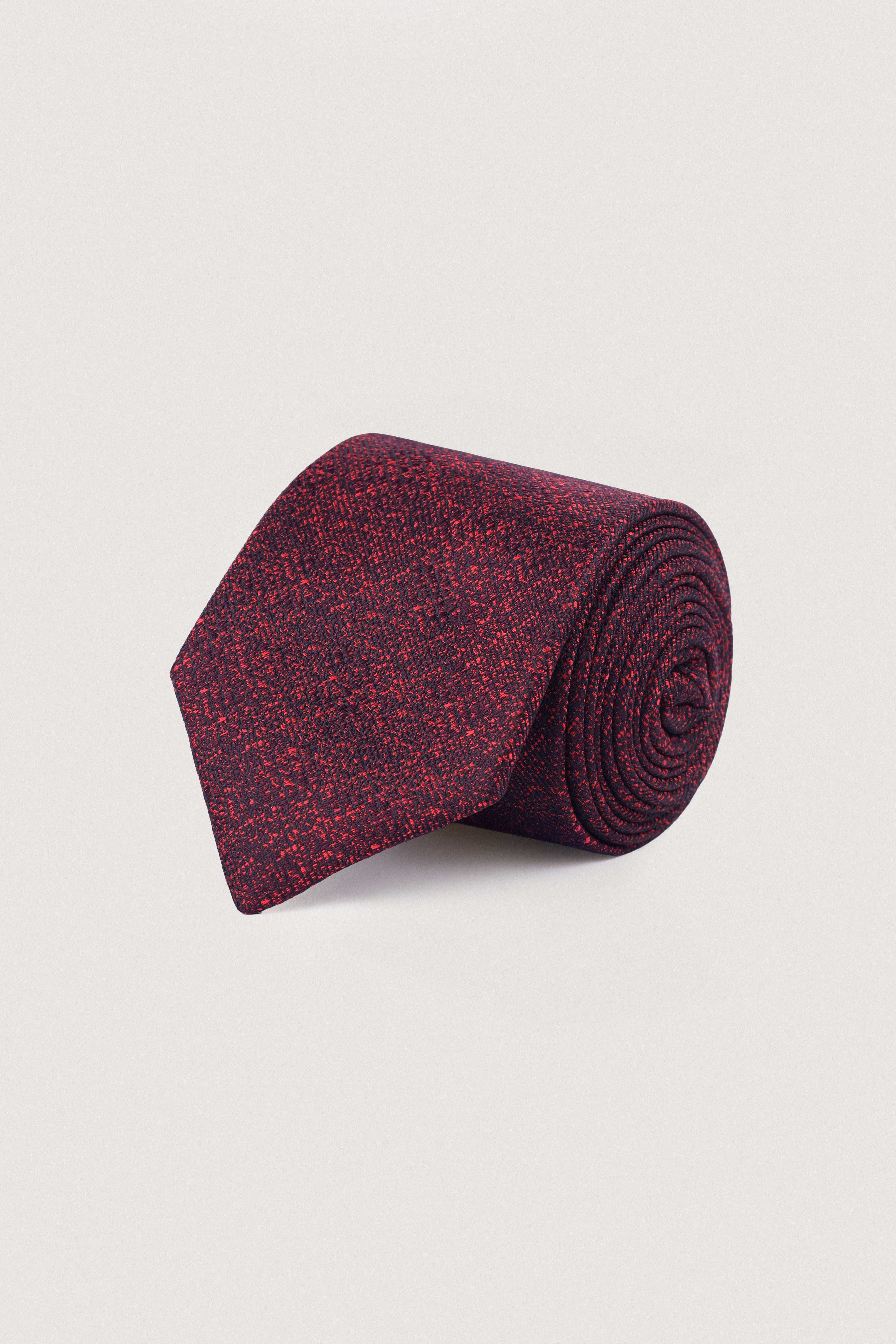 Dark Red Jacquard Necktie with Handkerchief