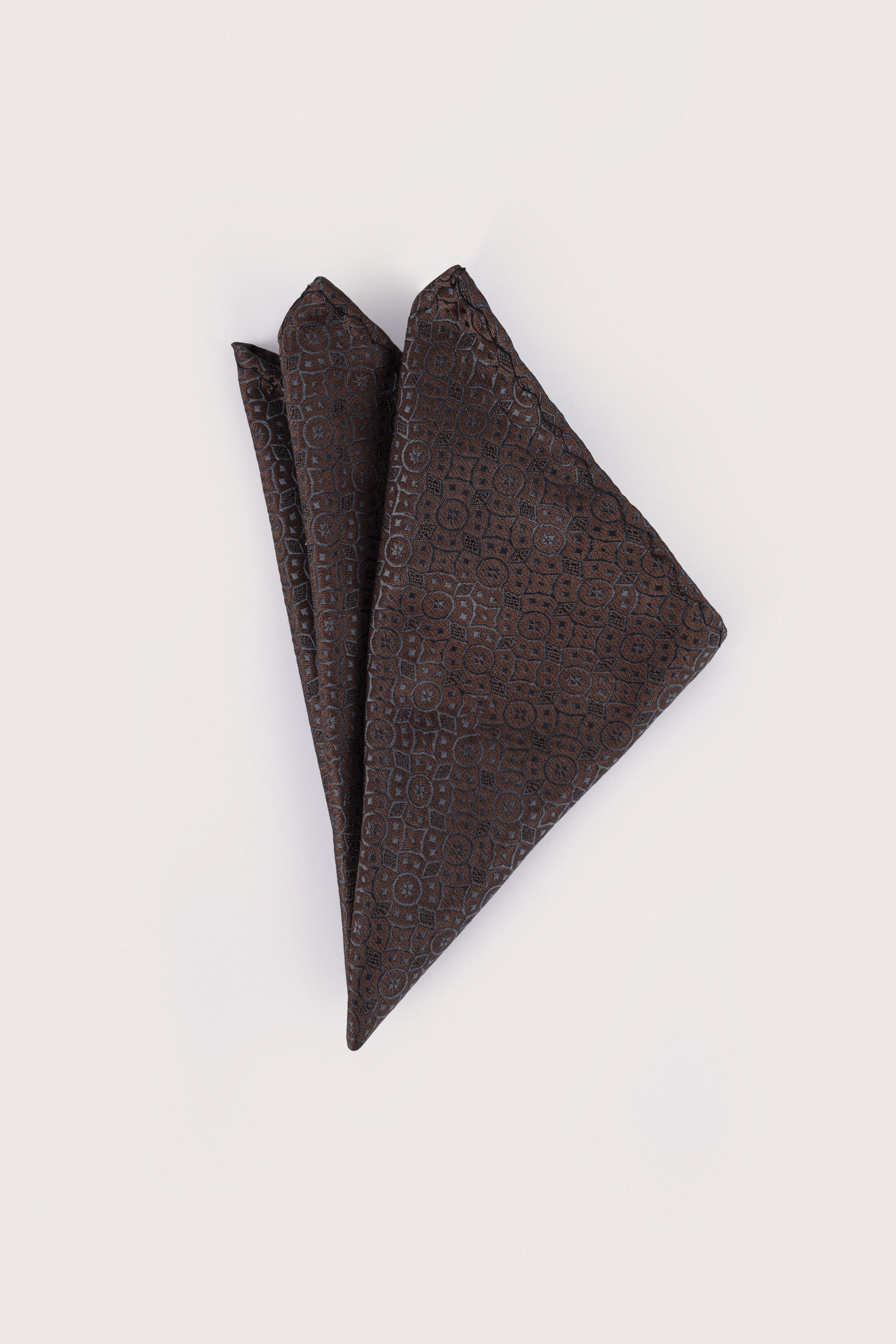 Brown Jacquard Necktie with Handkerchief