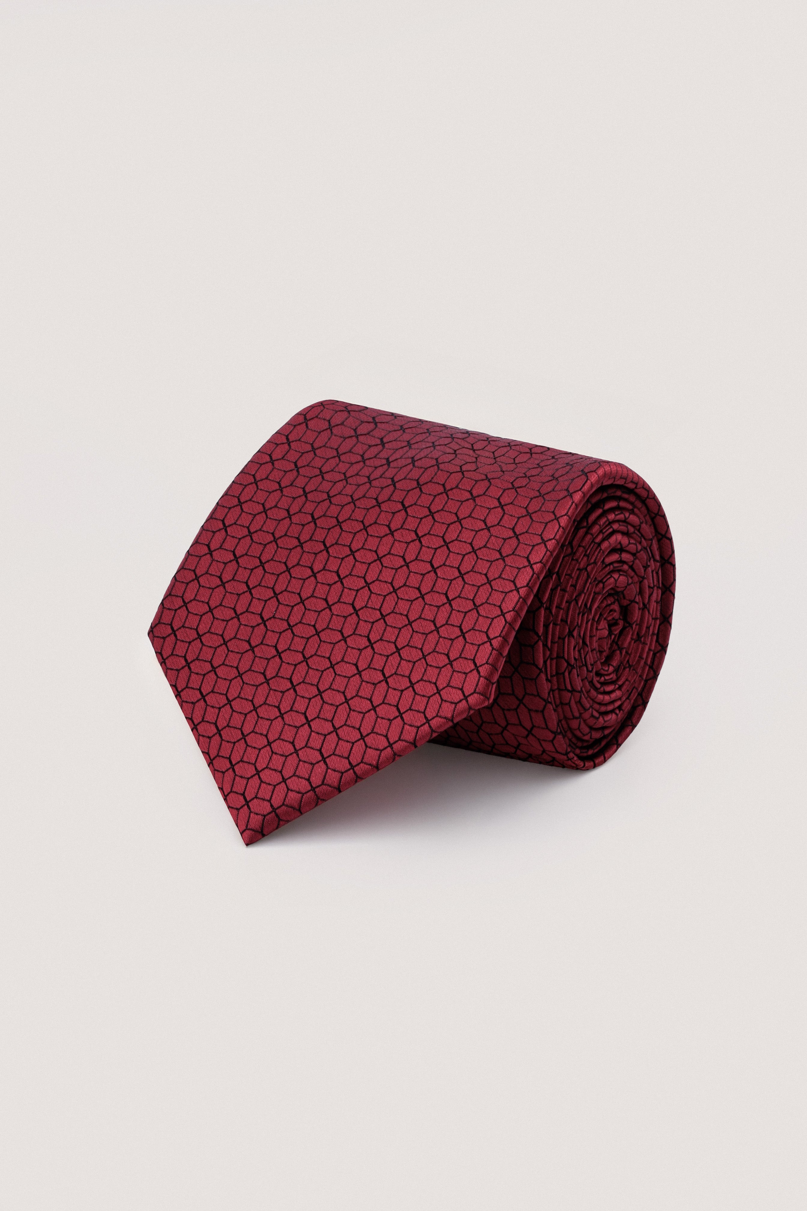 Dark Red Jacquard Necktie with Handkerchief