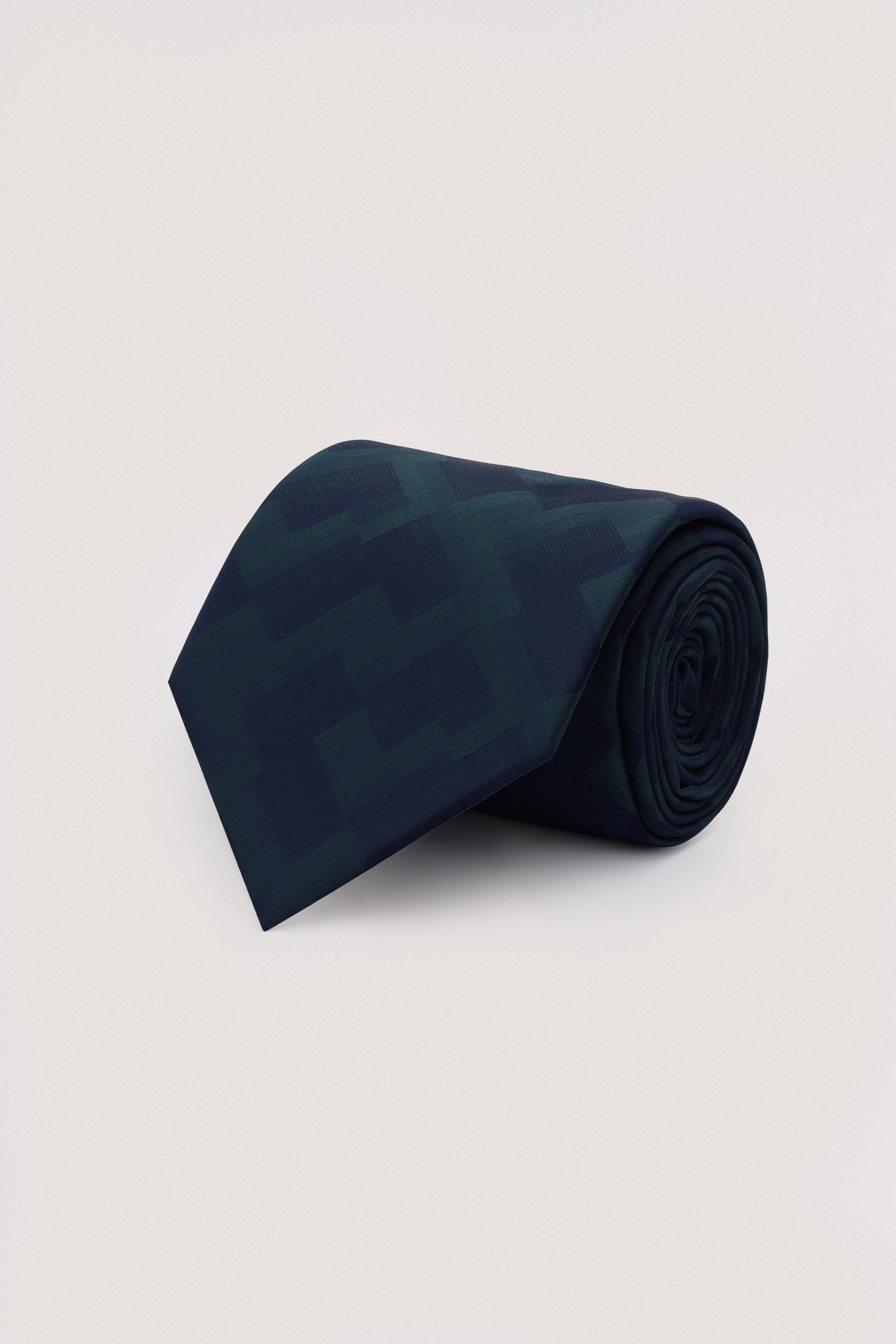 Dark Gأreen Patterned Necktie with Handkerchief - De Backers - 1