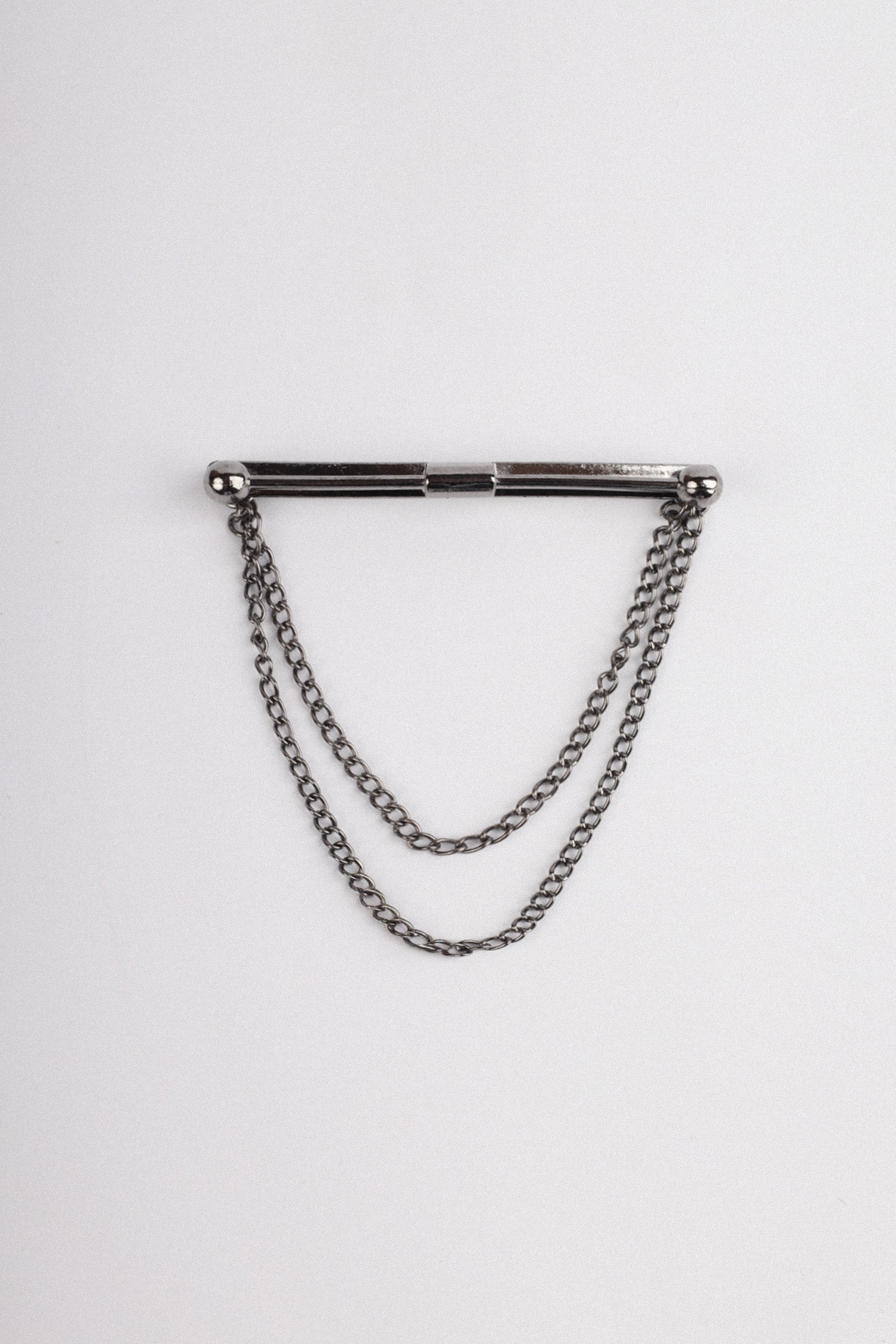 Double Chain Bar Silver Suit Brooch
